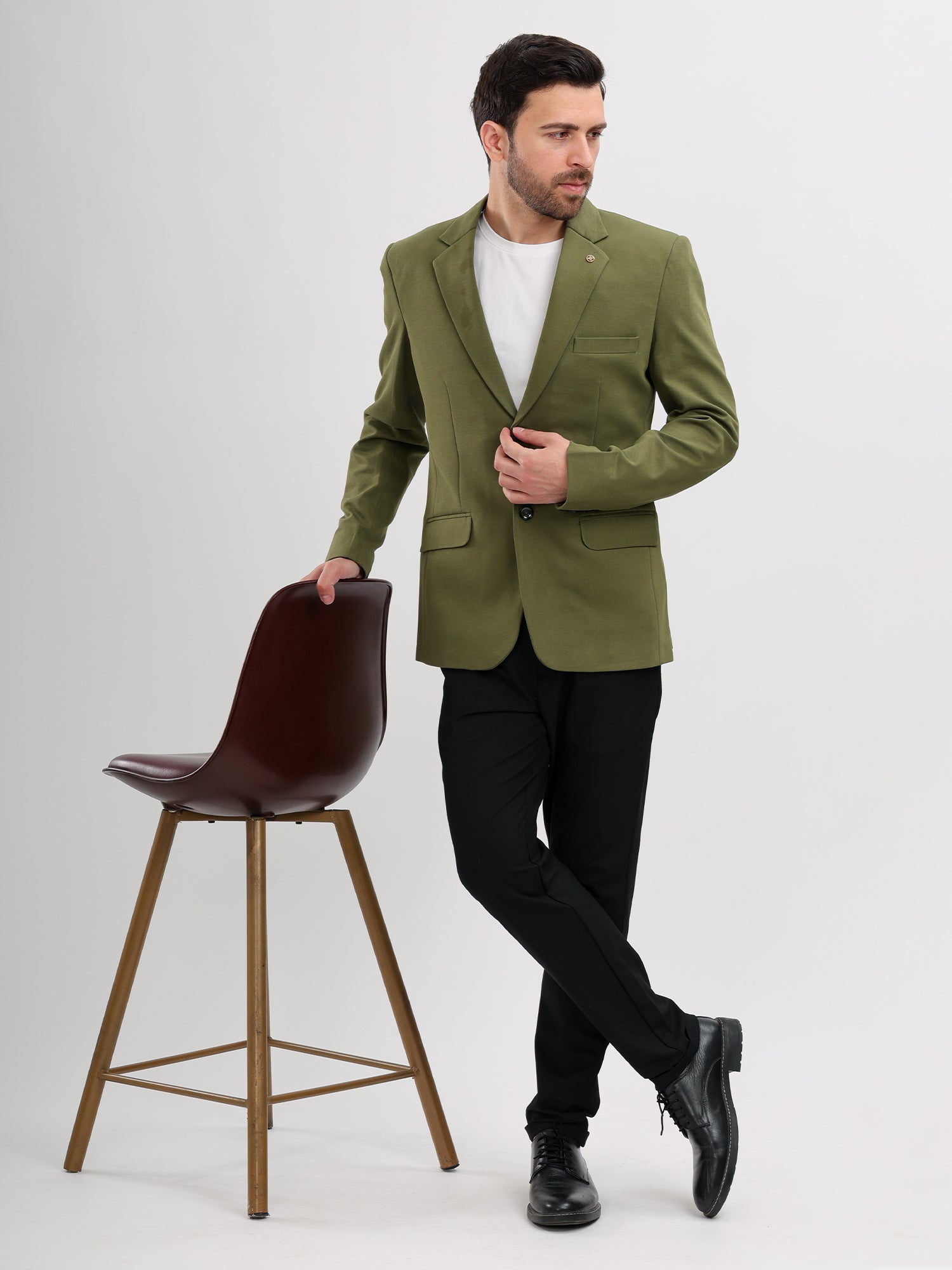M Excess Olive Green Casual Blazer