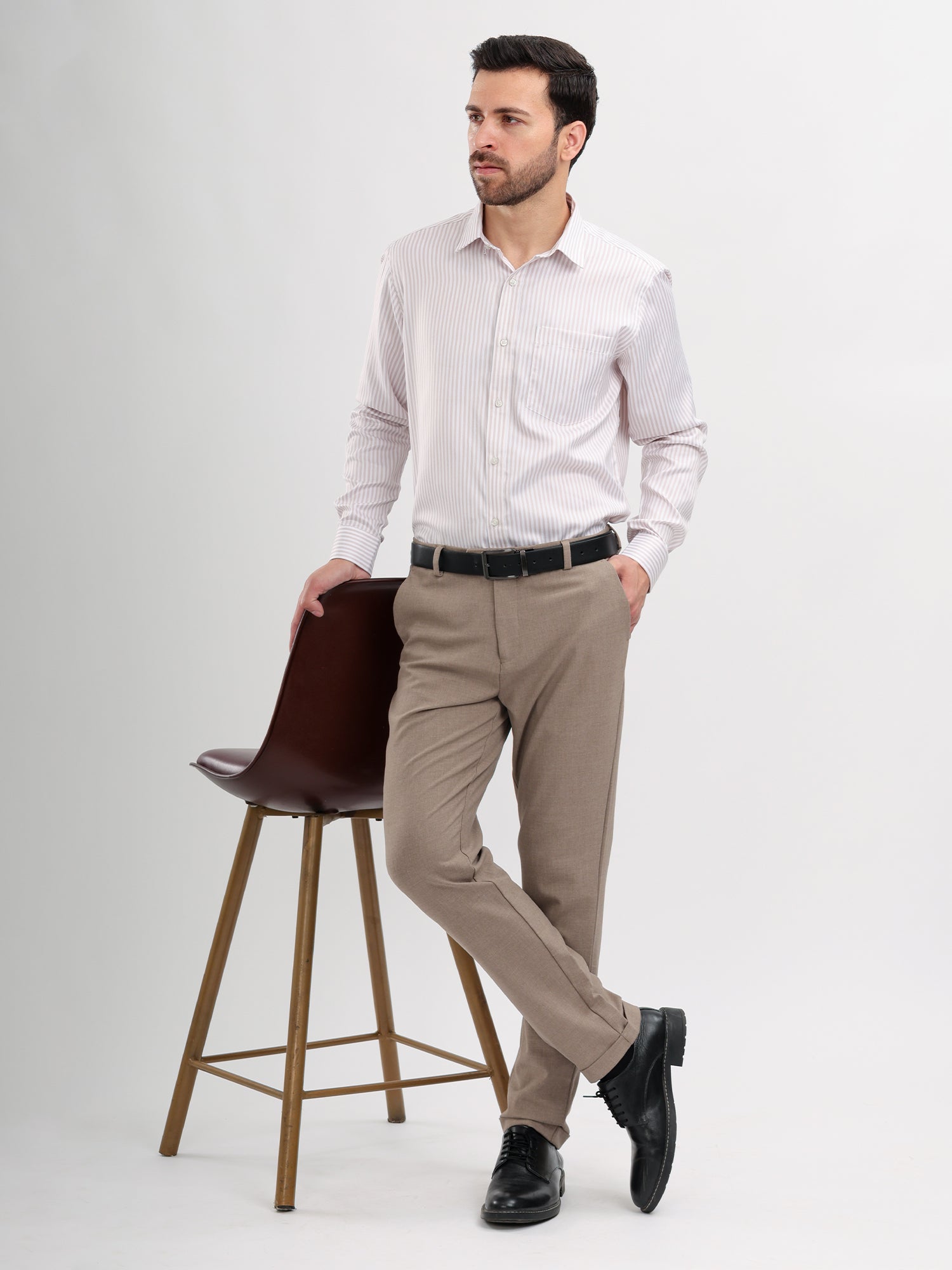 M Excess Stripes Brown & White Dress Shirt