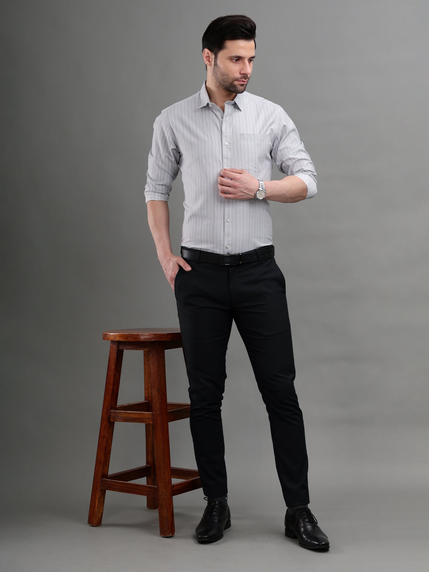 M Excess Stripes Blue & Black Dress Shirt
