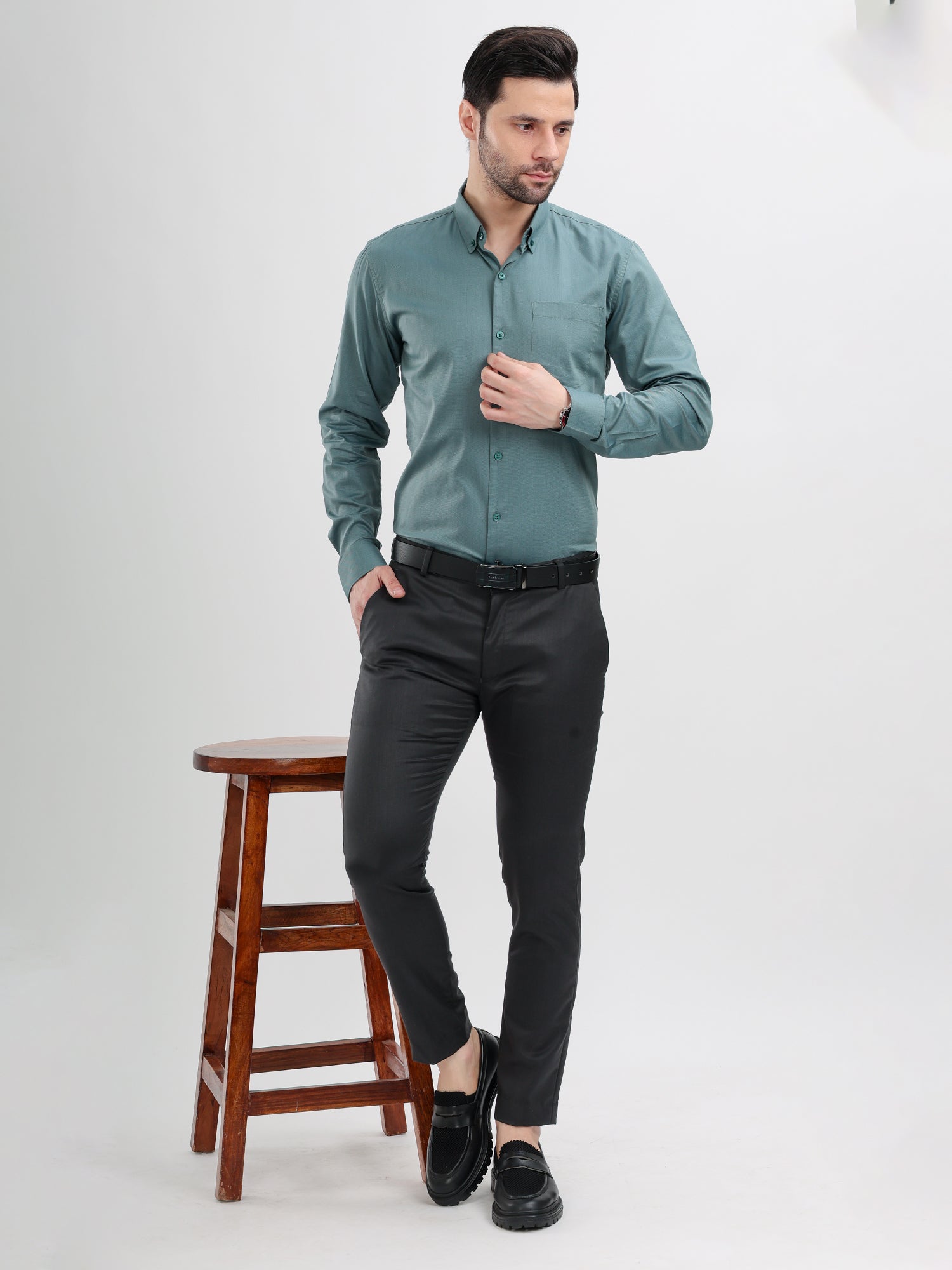 M Excess Solid Sea Foam Dress Shirt