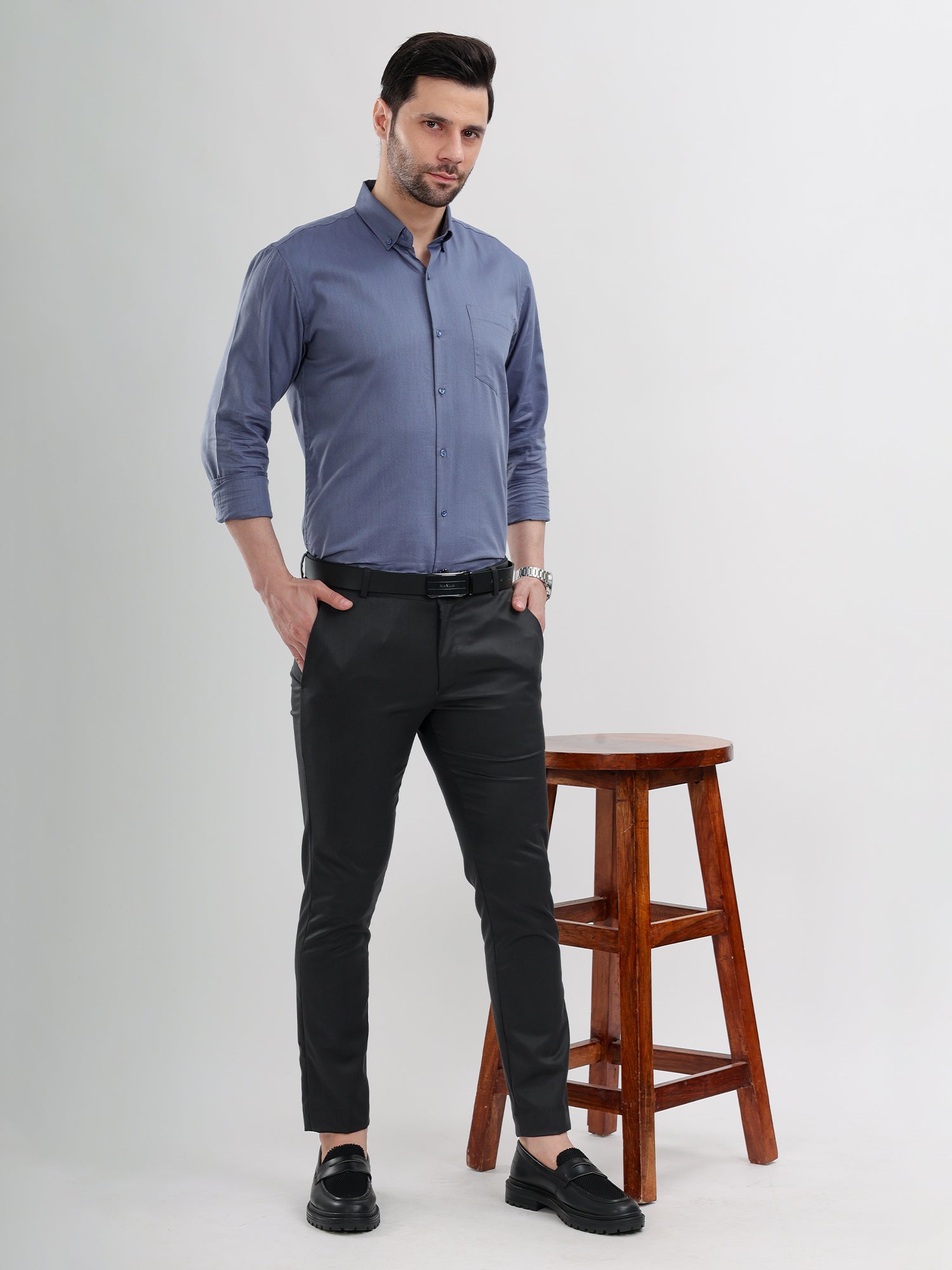 M Excess Solid Cobalt Blue Dress Shirt