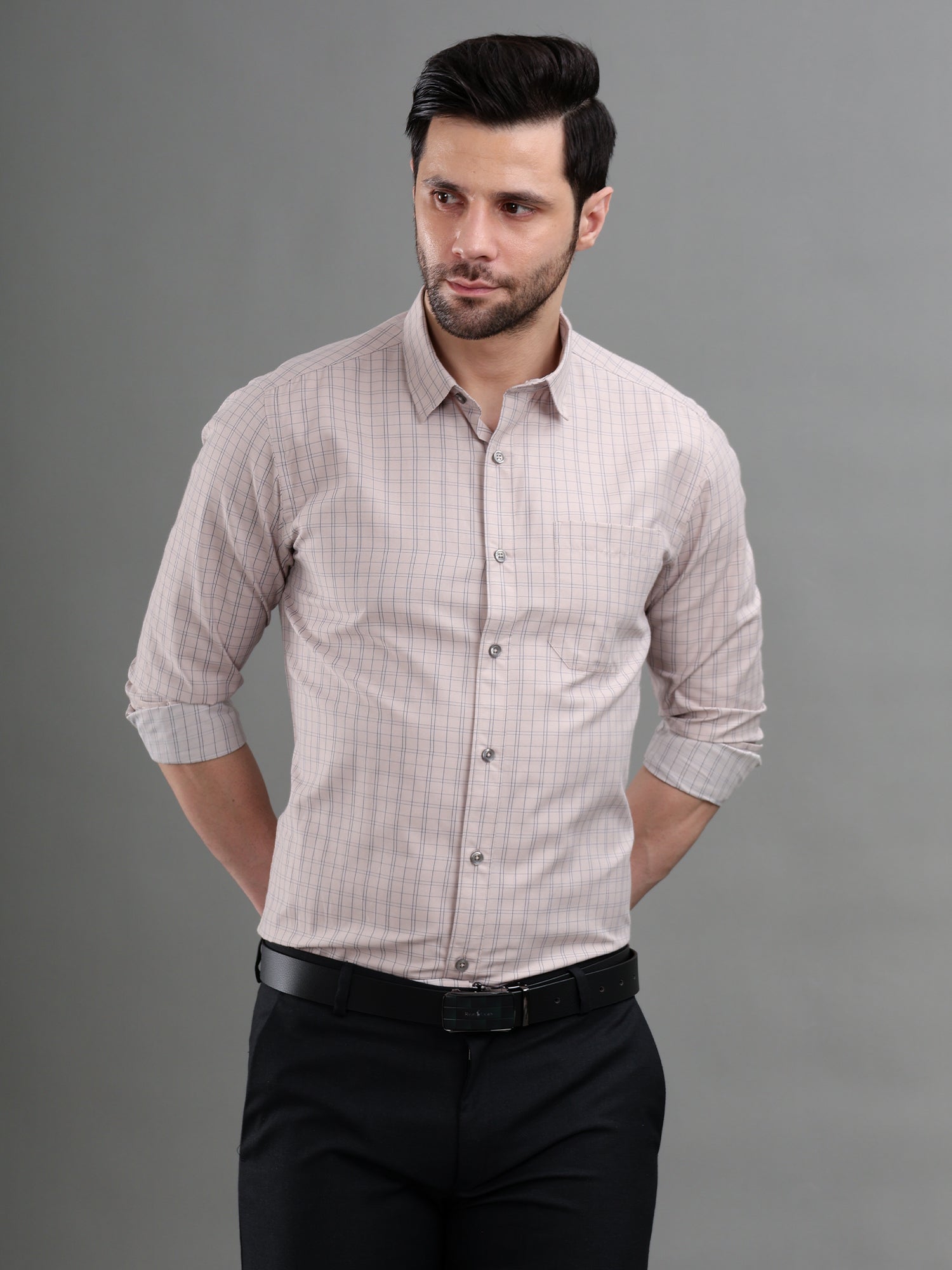M Excess Checks Light Pink Dress Shirt