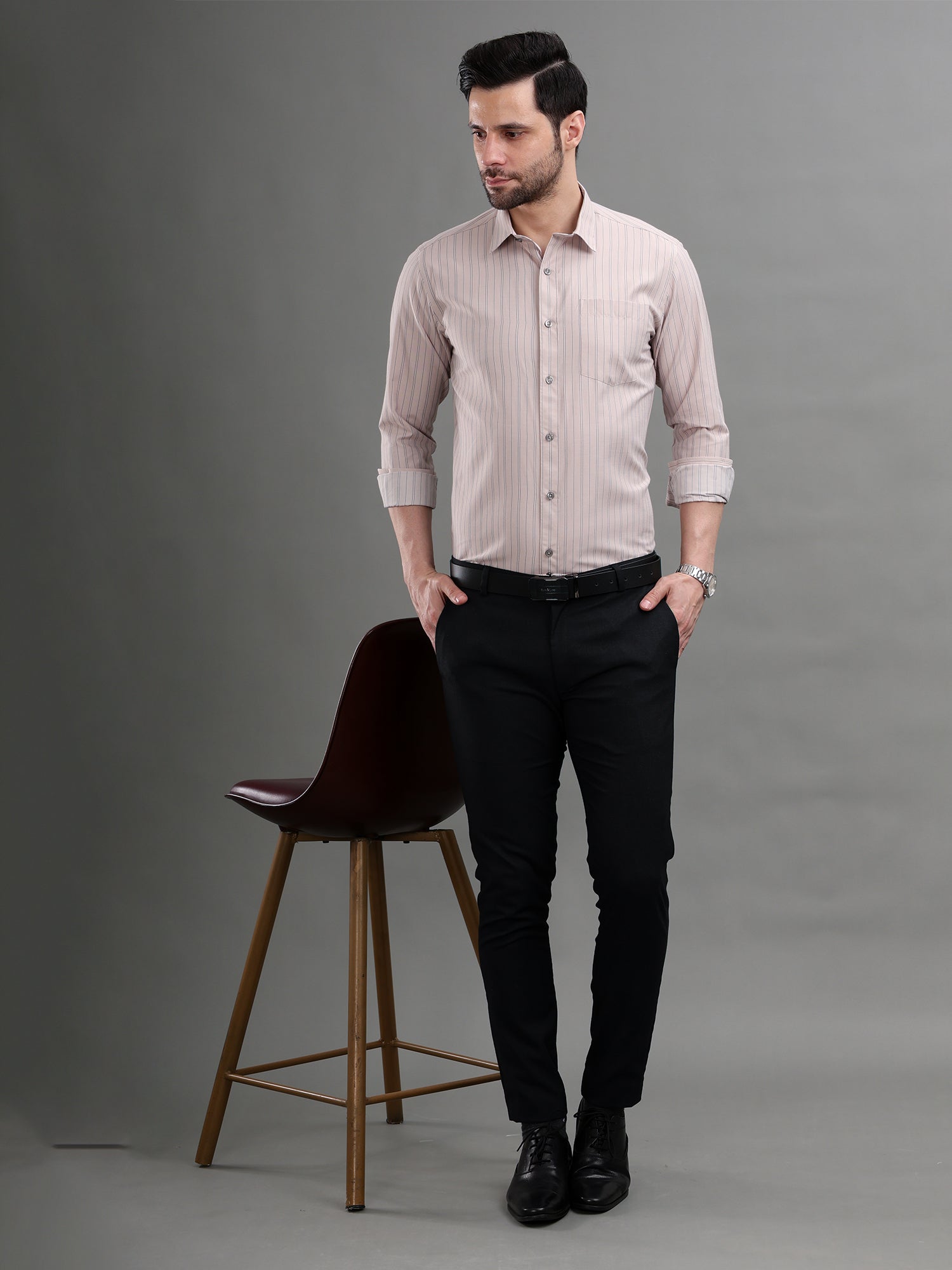 M Excess Stripes Brown Dress Shirt