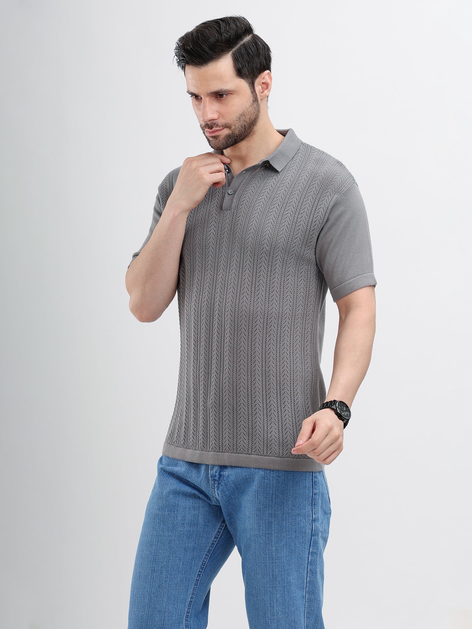 M Excess Grey Knit Polo