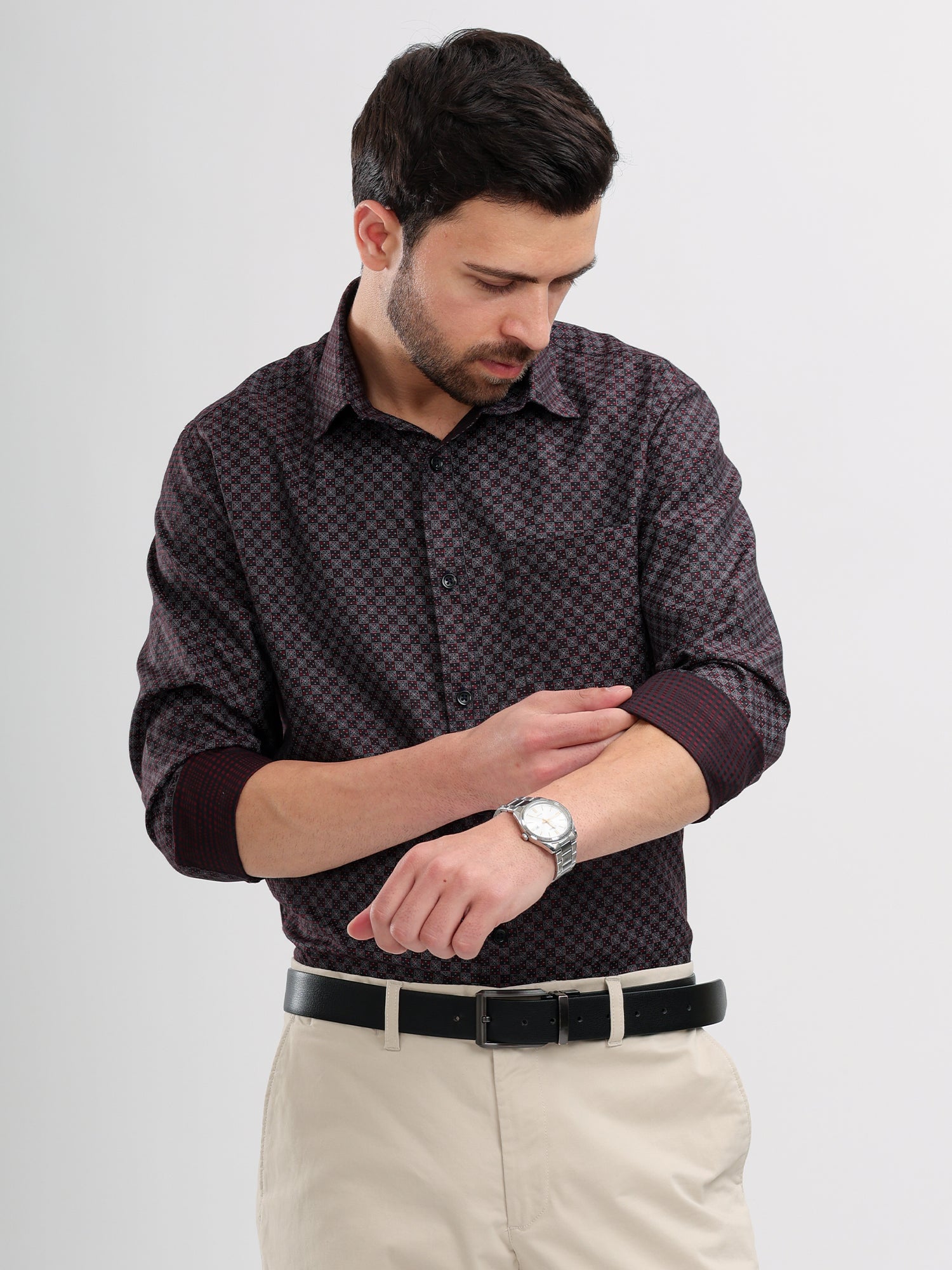 M Excess Print Purple Dress Shirt