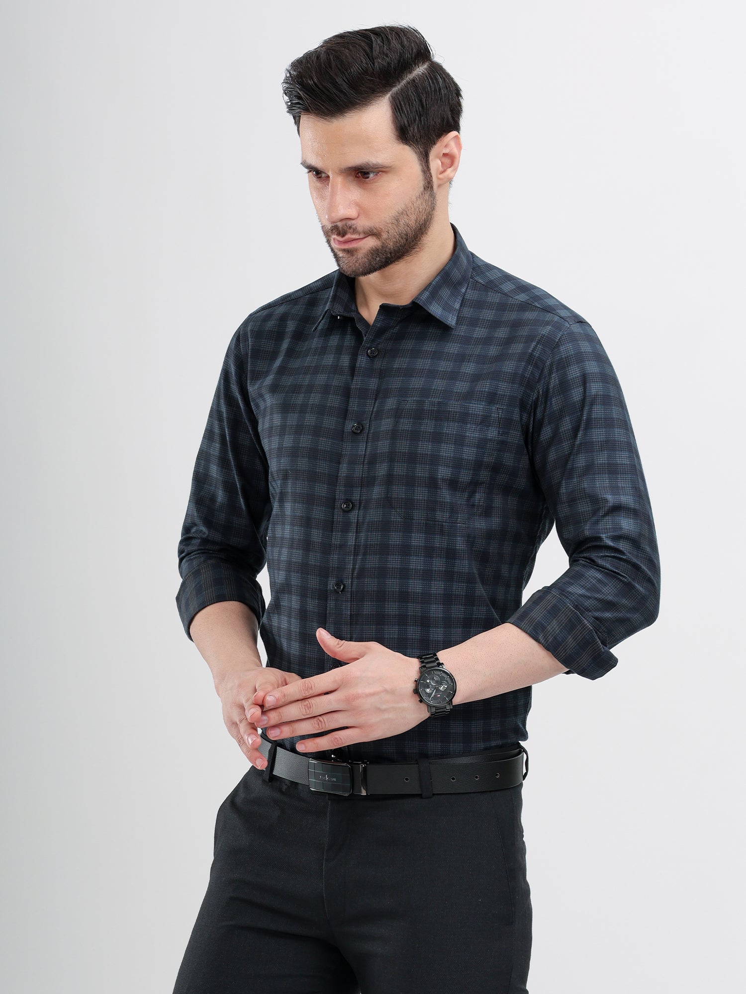 M Excess Checks Blue Dress Shirt