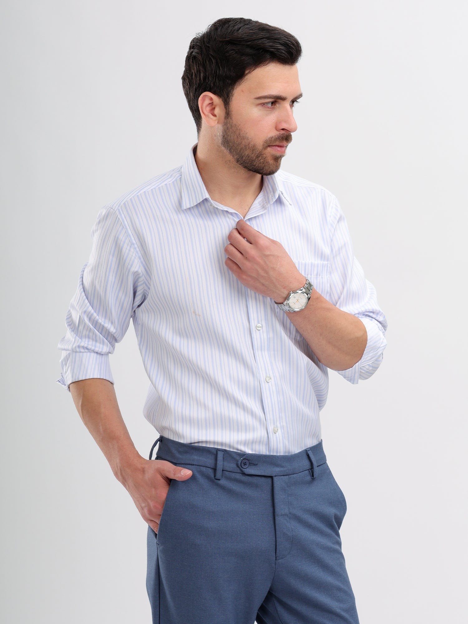 M Excess Stripes Blue & White Dress Shirt