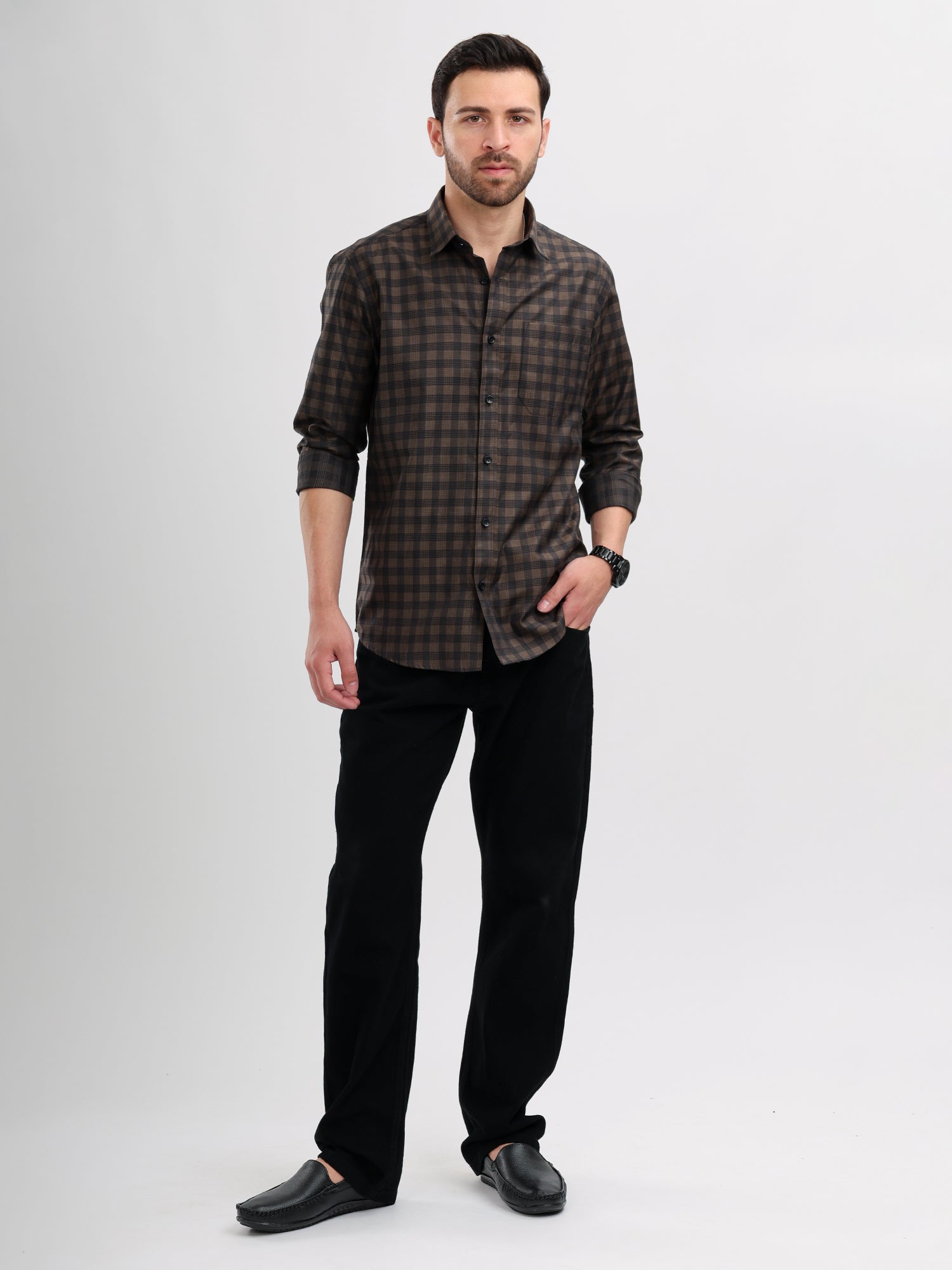 M Excess Checks Black Dress Shirt