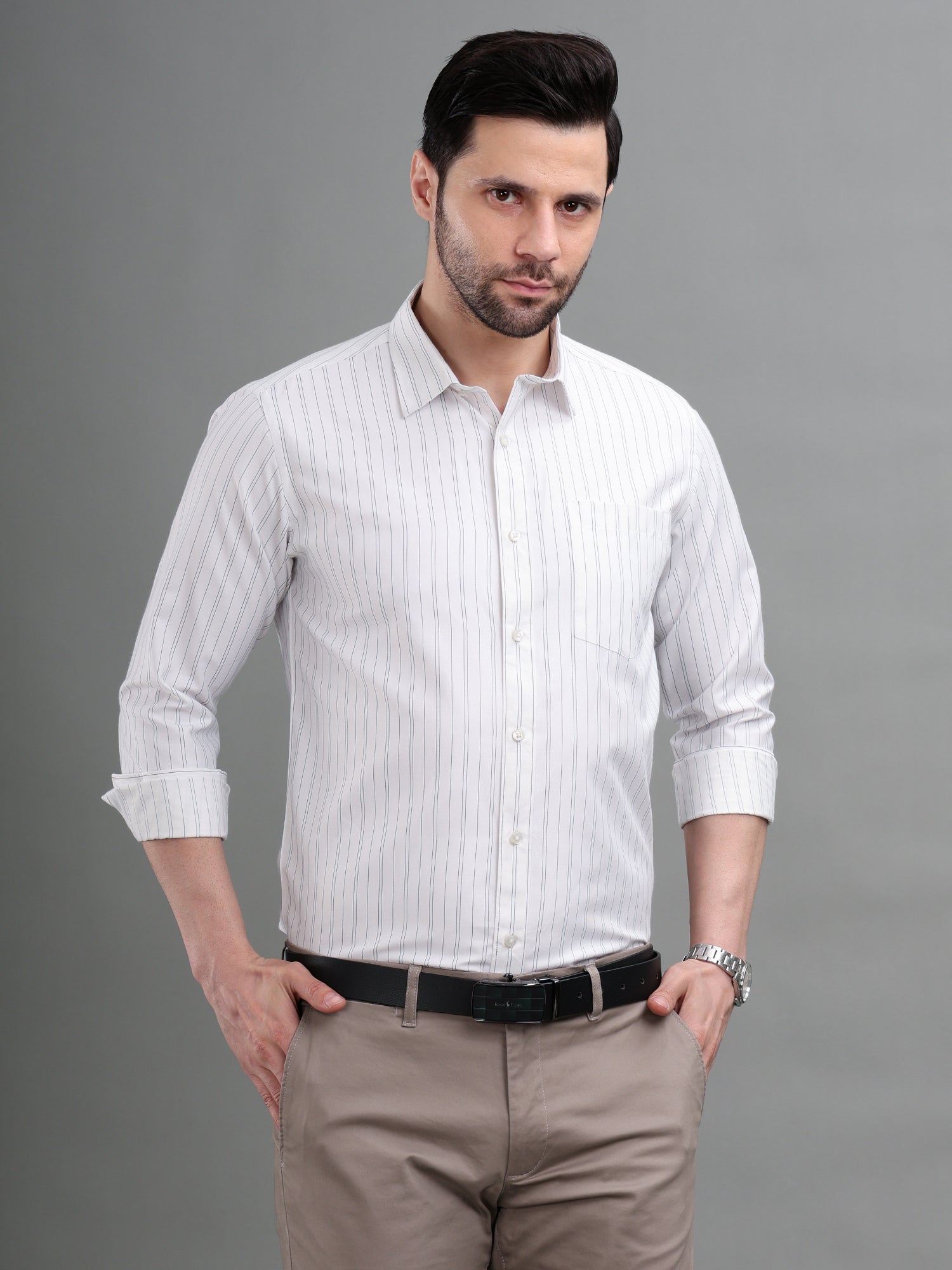 M Excess Stripes Black & White Dress Shirt