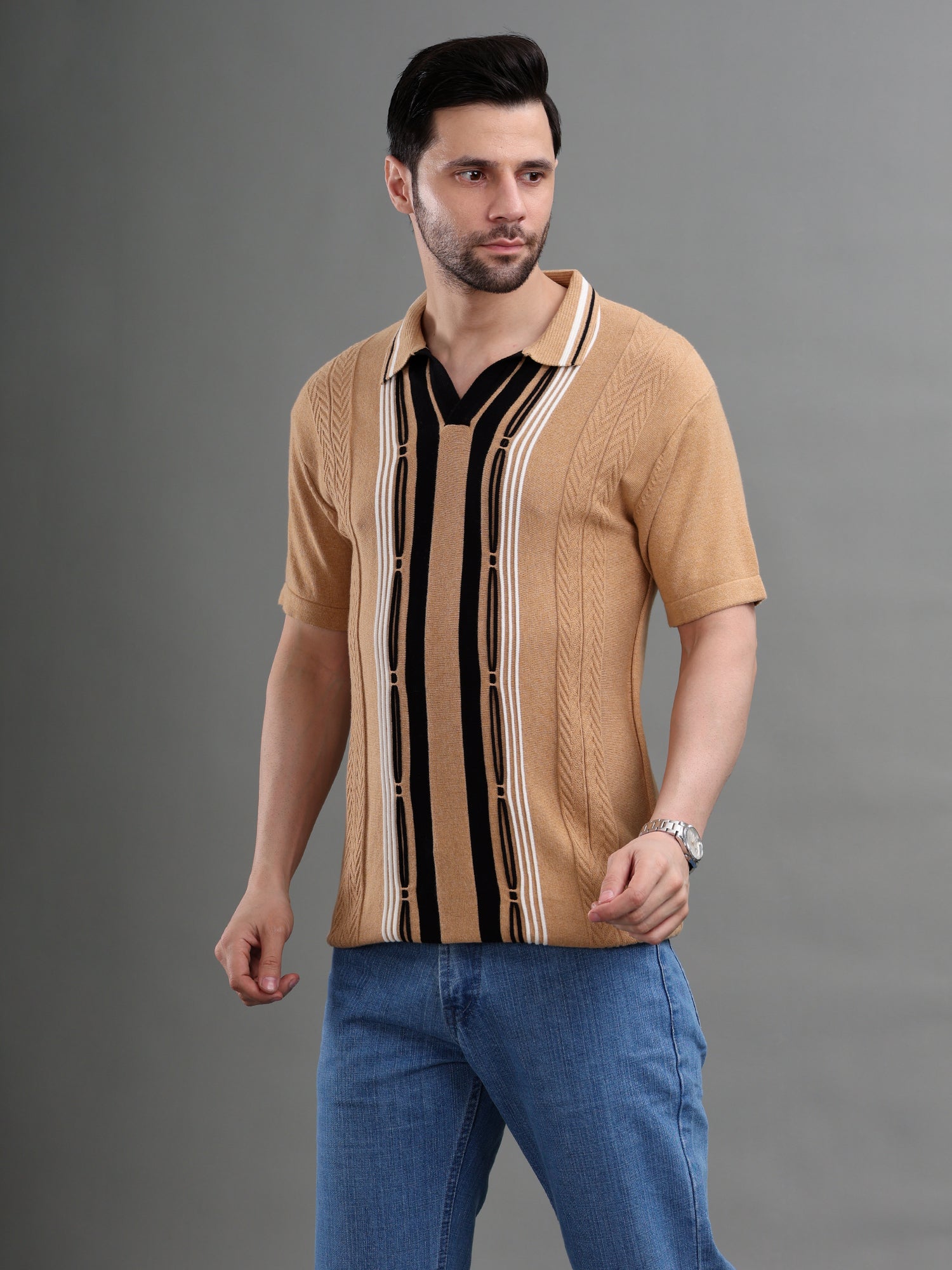 M Excess Tan Knit Polo