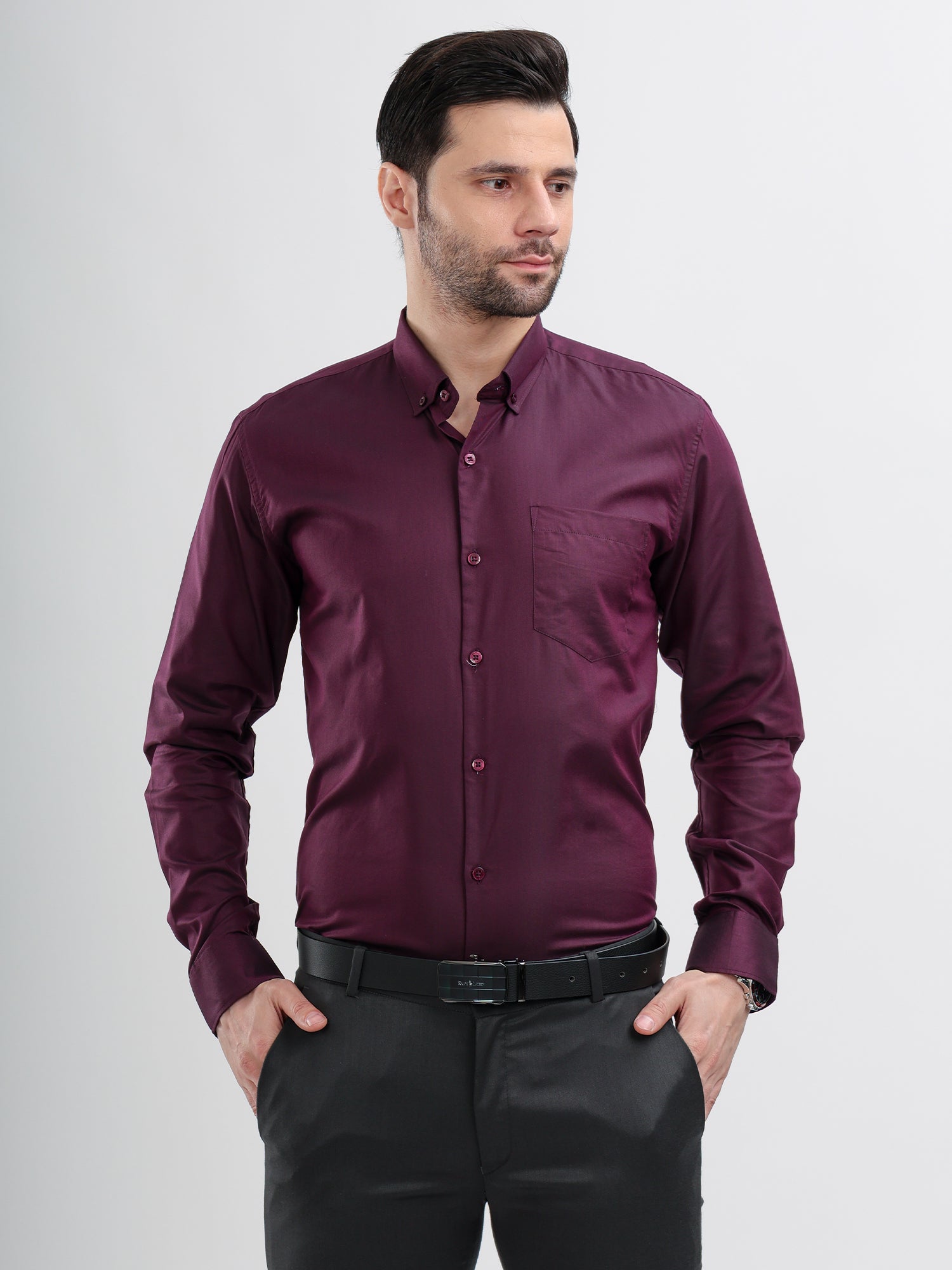 M Excess Solid Grape Dress Shirt