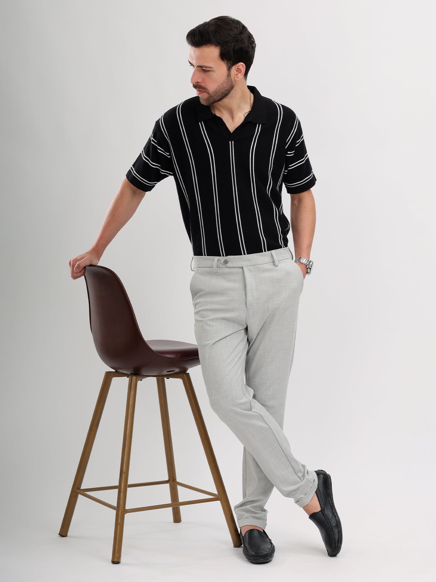 M Excess Black Stripes Knit Polo