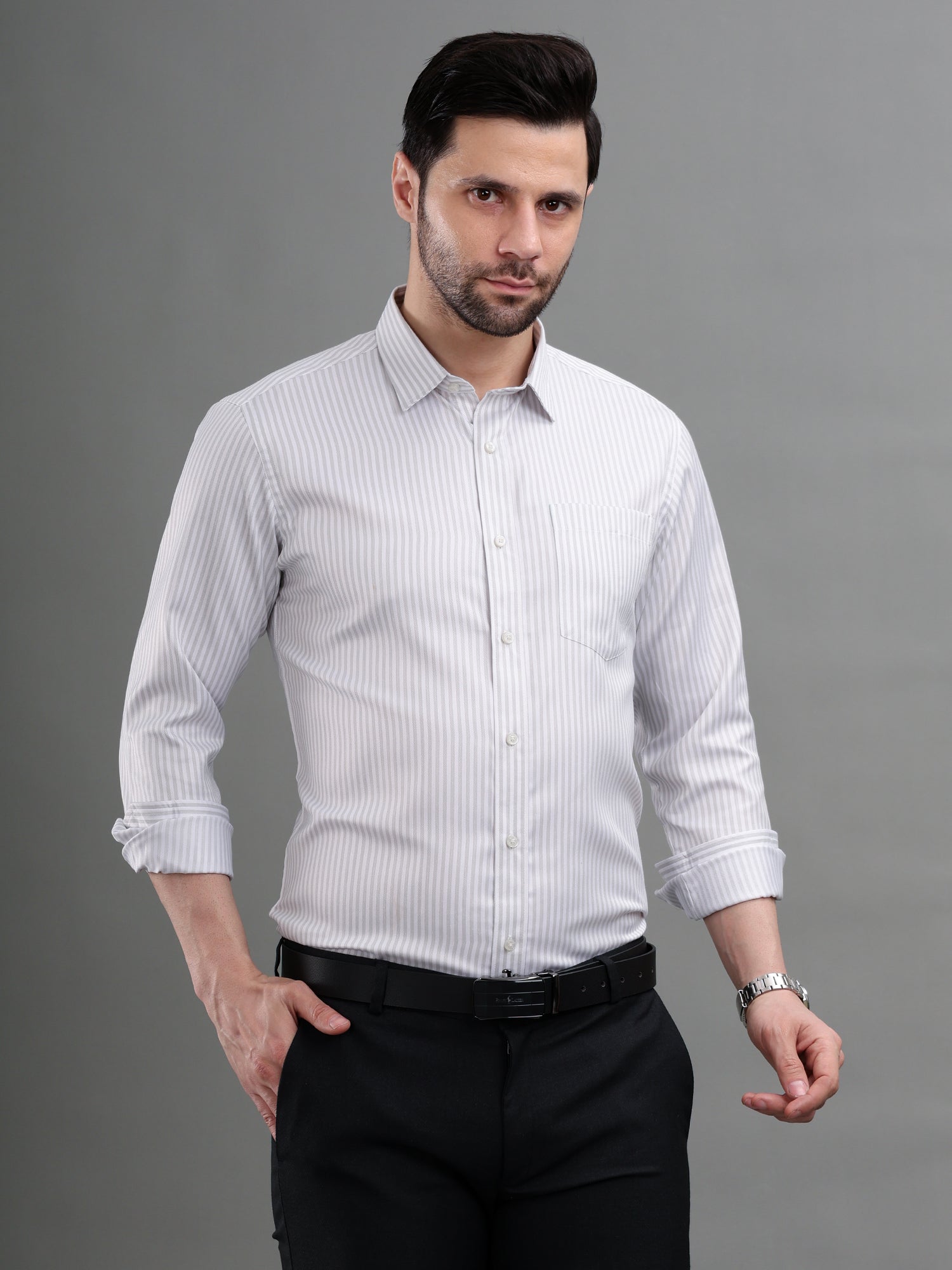 M Excess Stripes White Dress Shirt