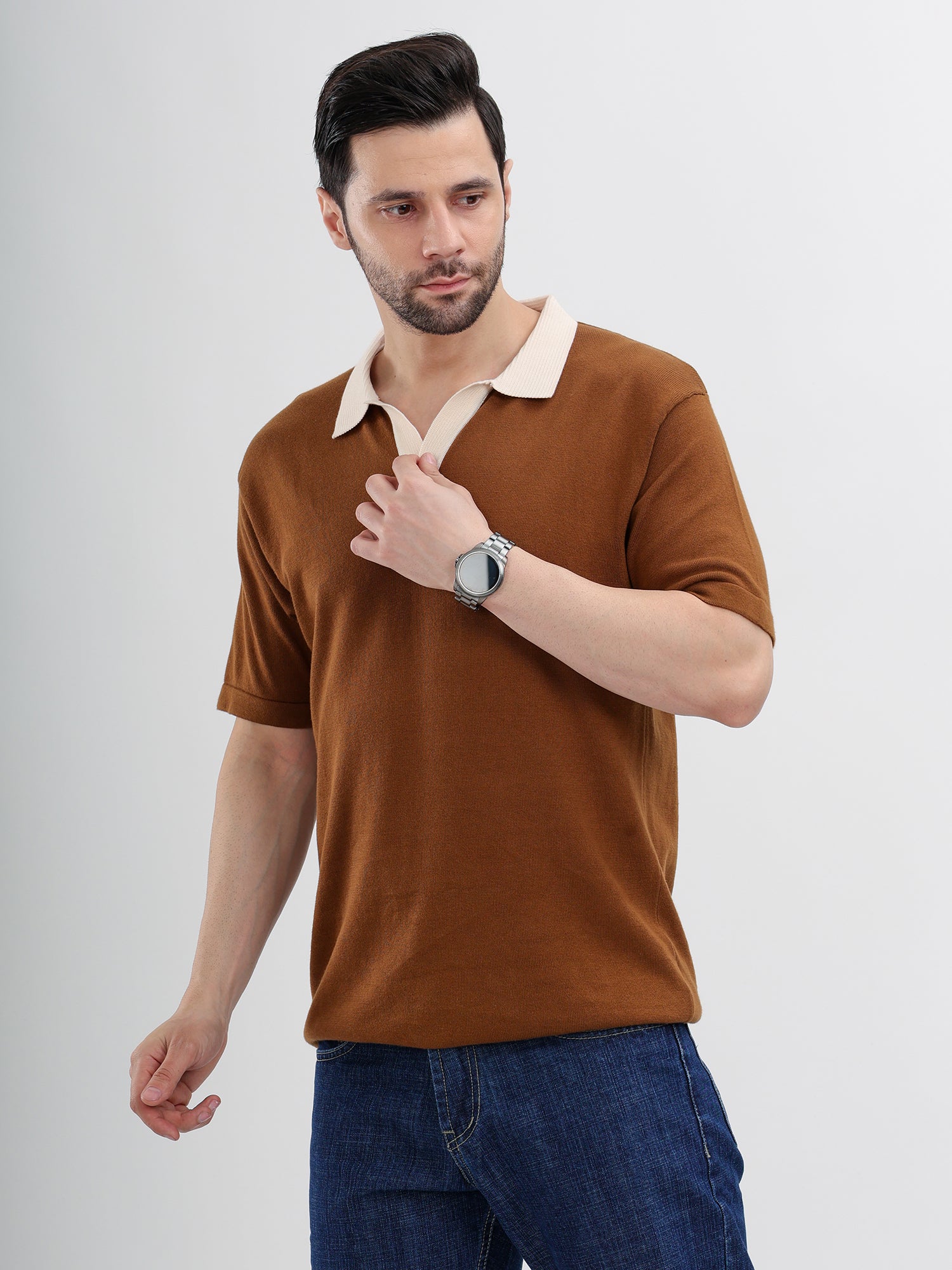M Excess Brown Knit Polo