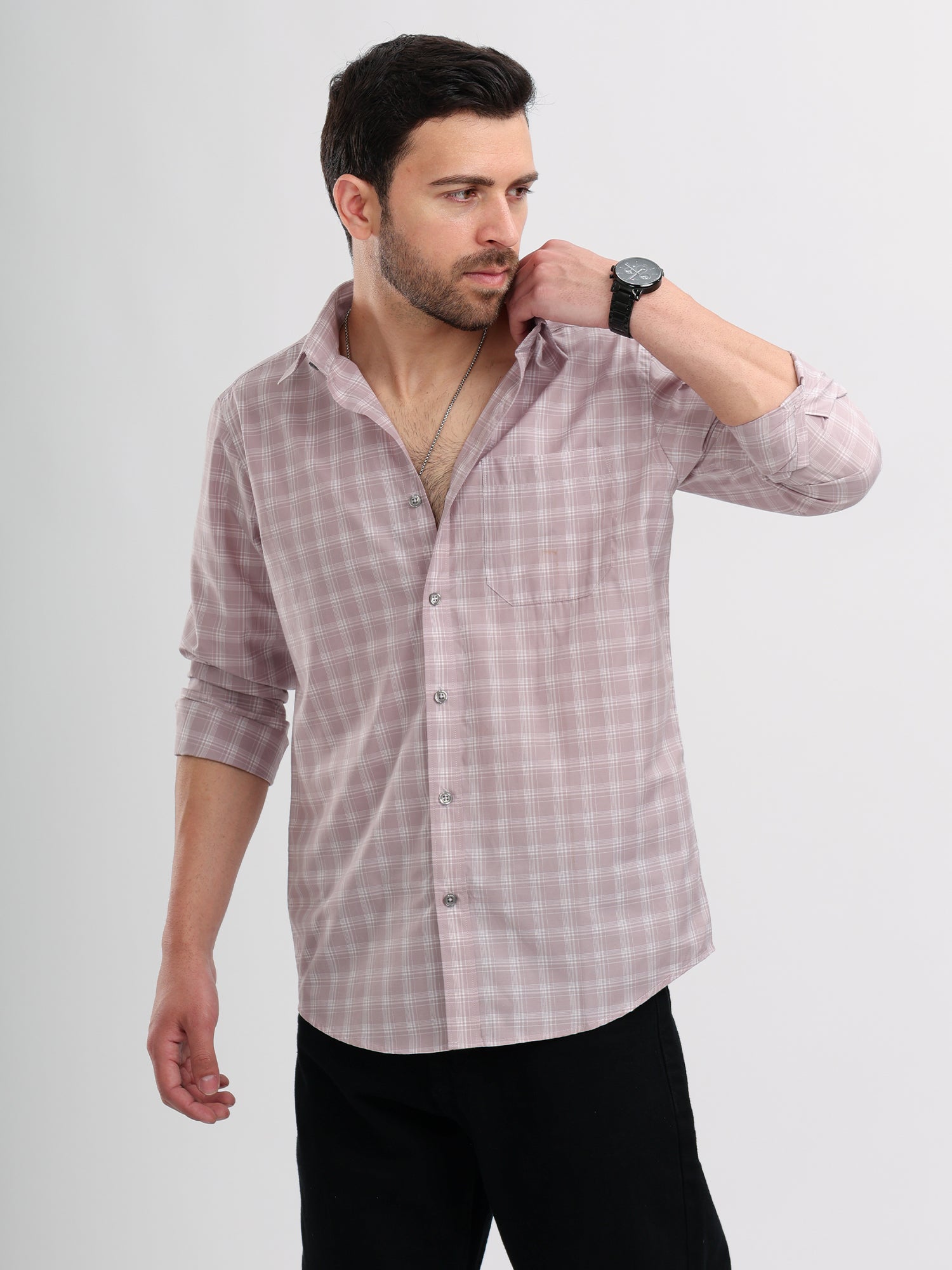 M Excess Checks Pink Dress Shirt