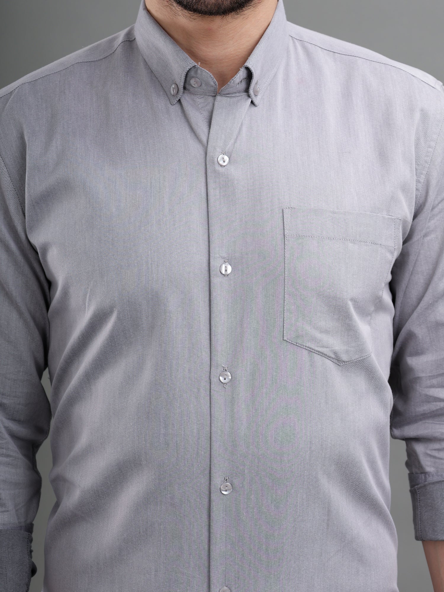 M Excess Solid Fossil Grey Dress Shirt