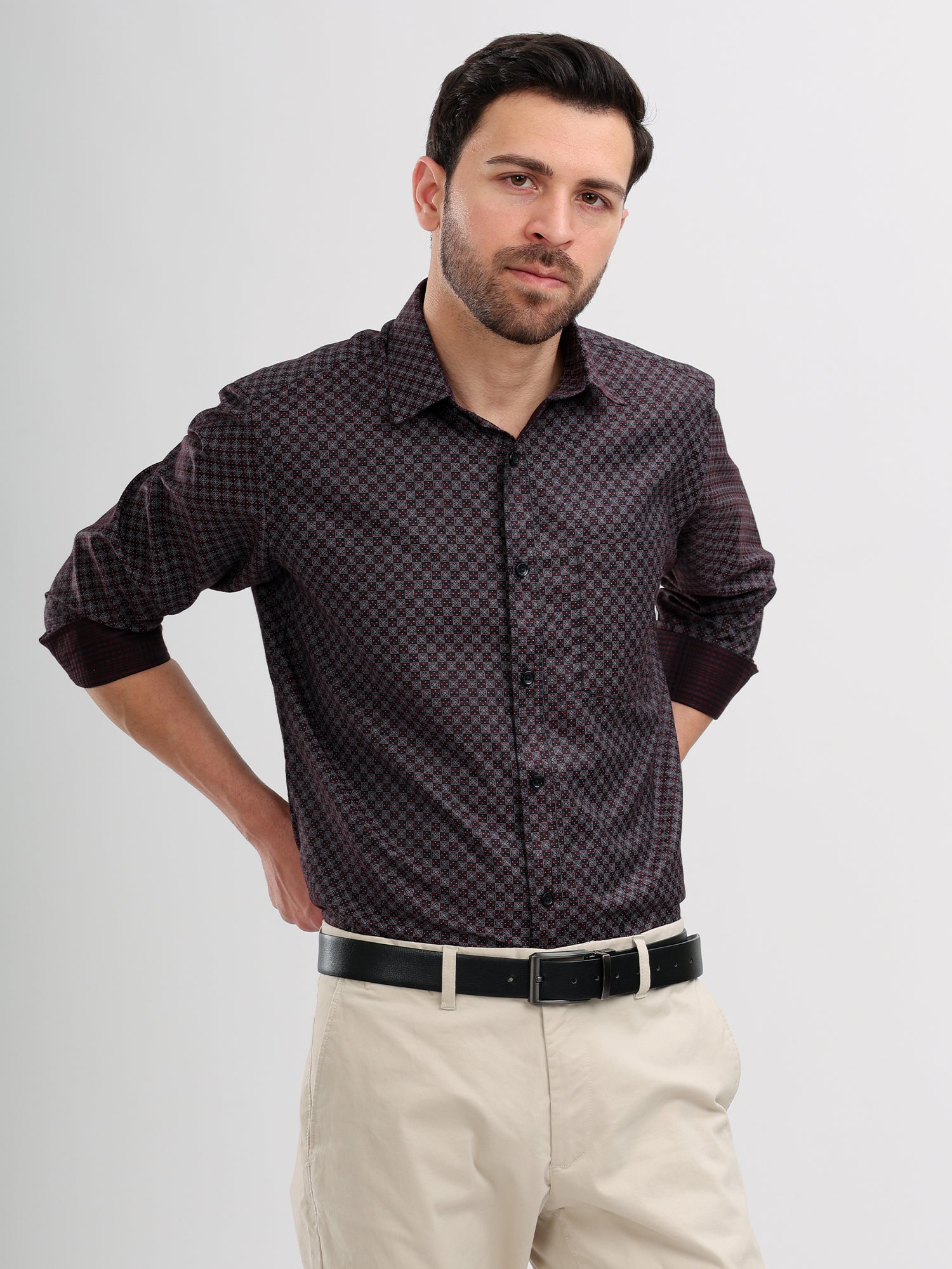 M Excess Print Purple Dress Shirt