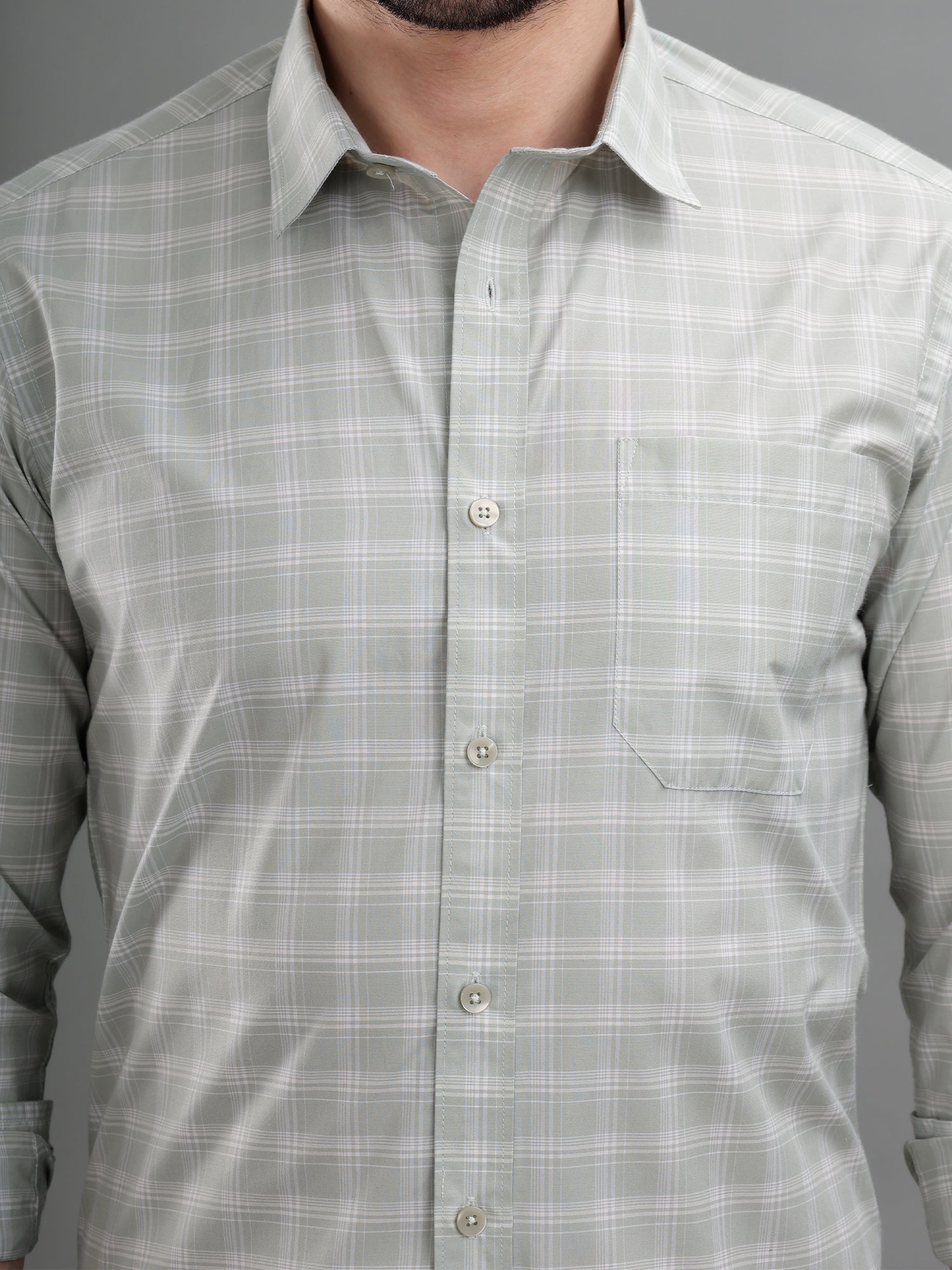 M Excess Checks Light Green Dress Shirt