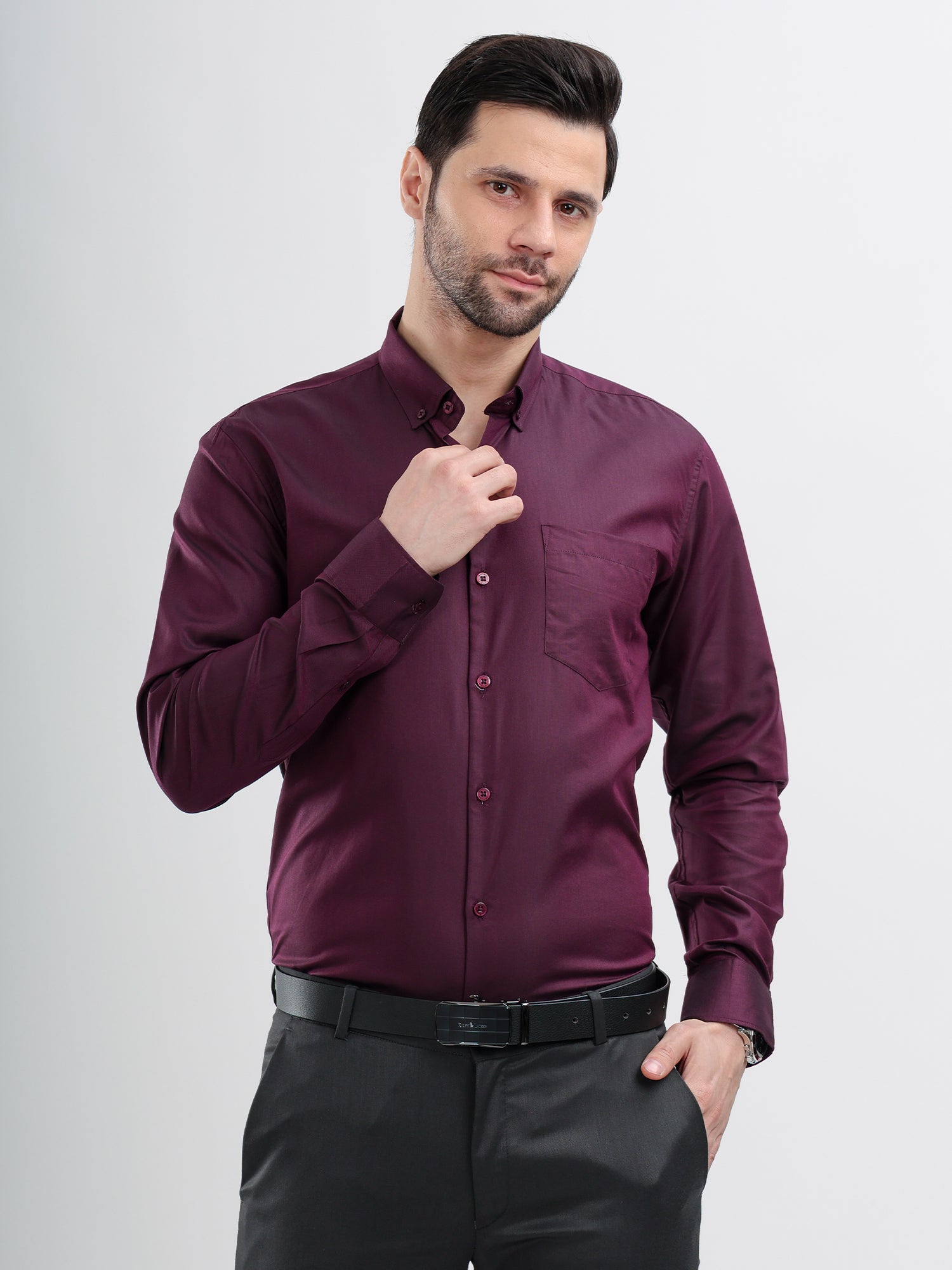 M Excess Solid Grape Dress Shirt