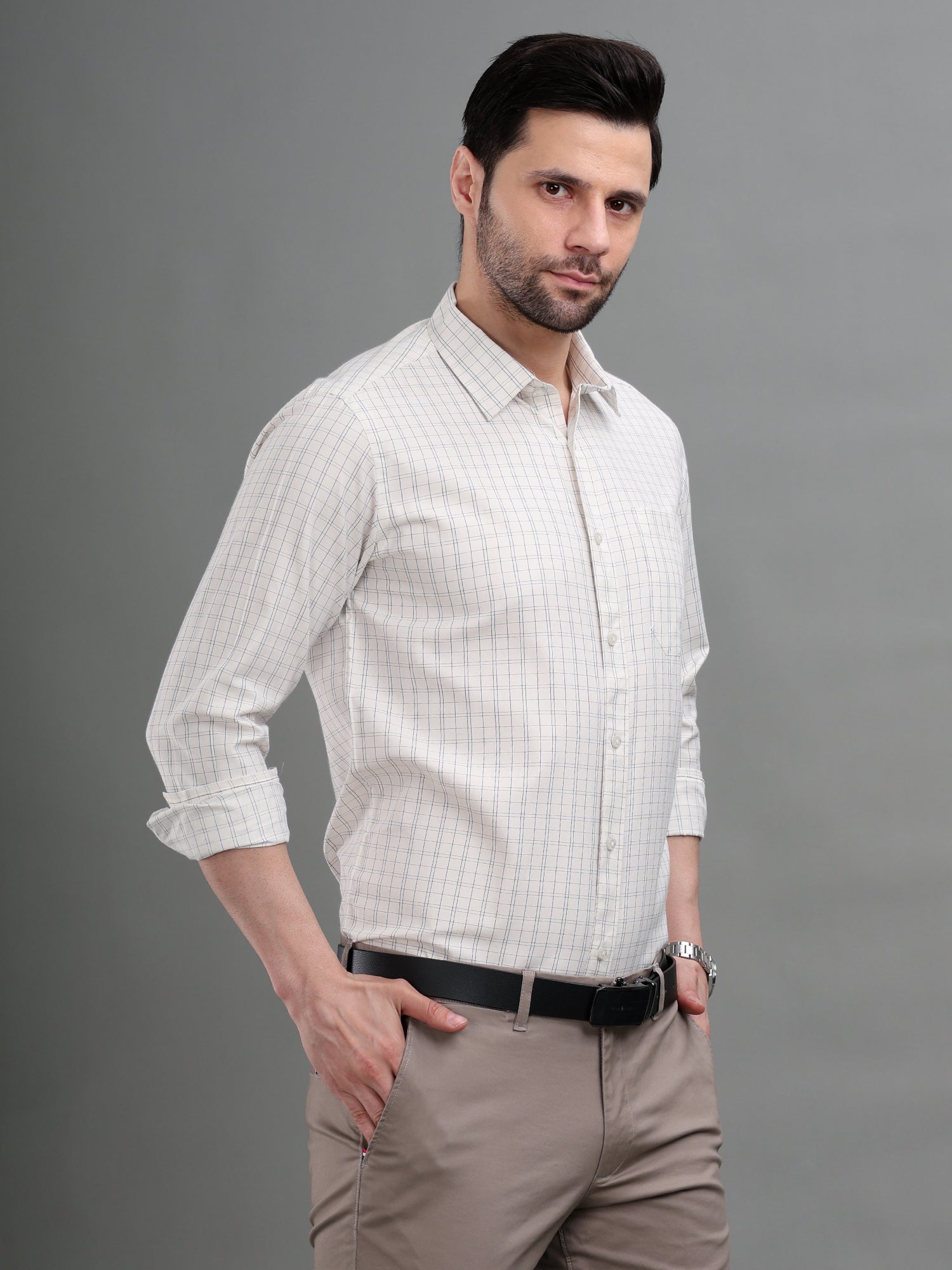 M Excess Checks White Dress Shirt