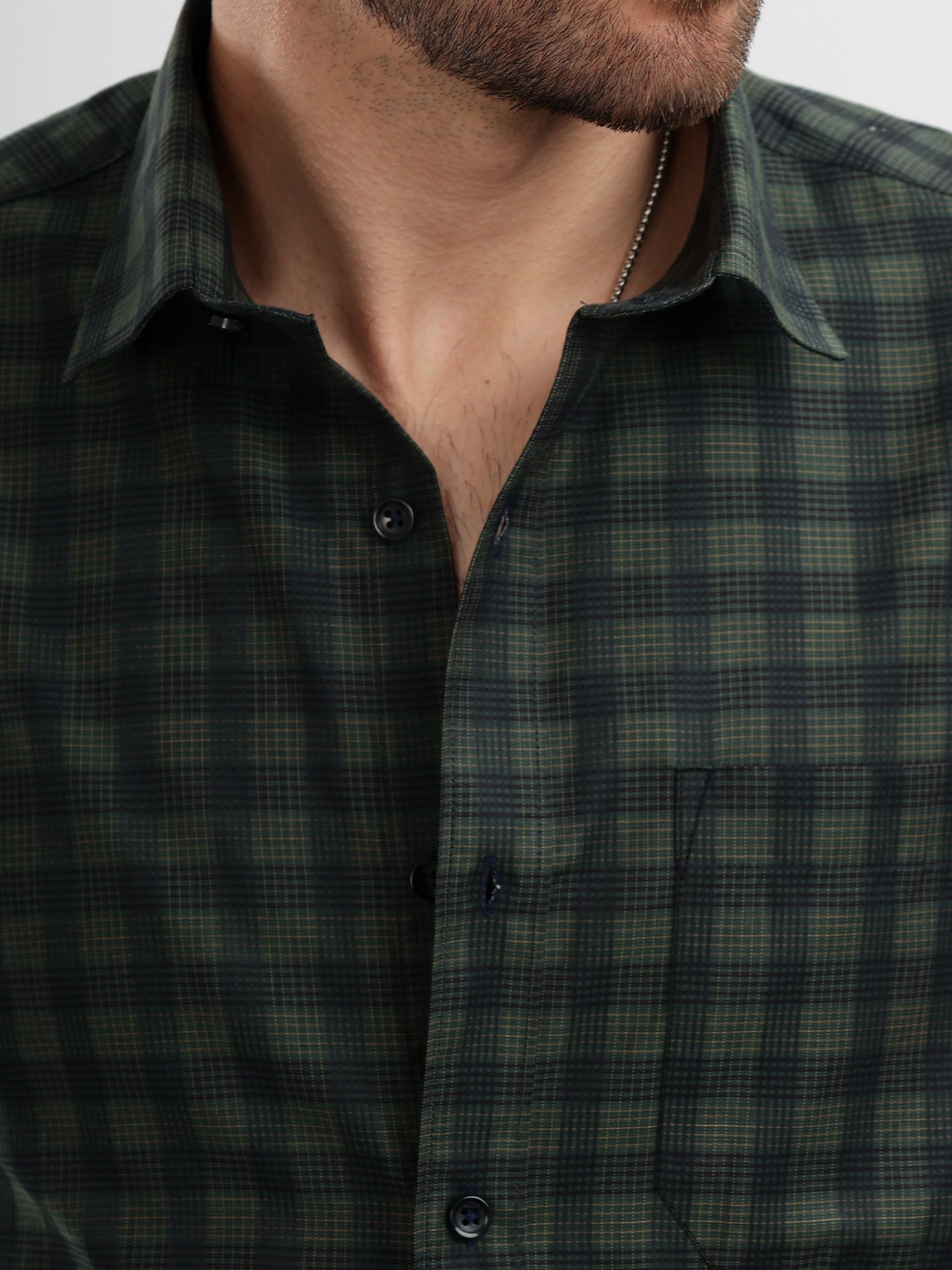 M Excess Checks Dark Green Dress Shirt