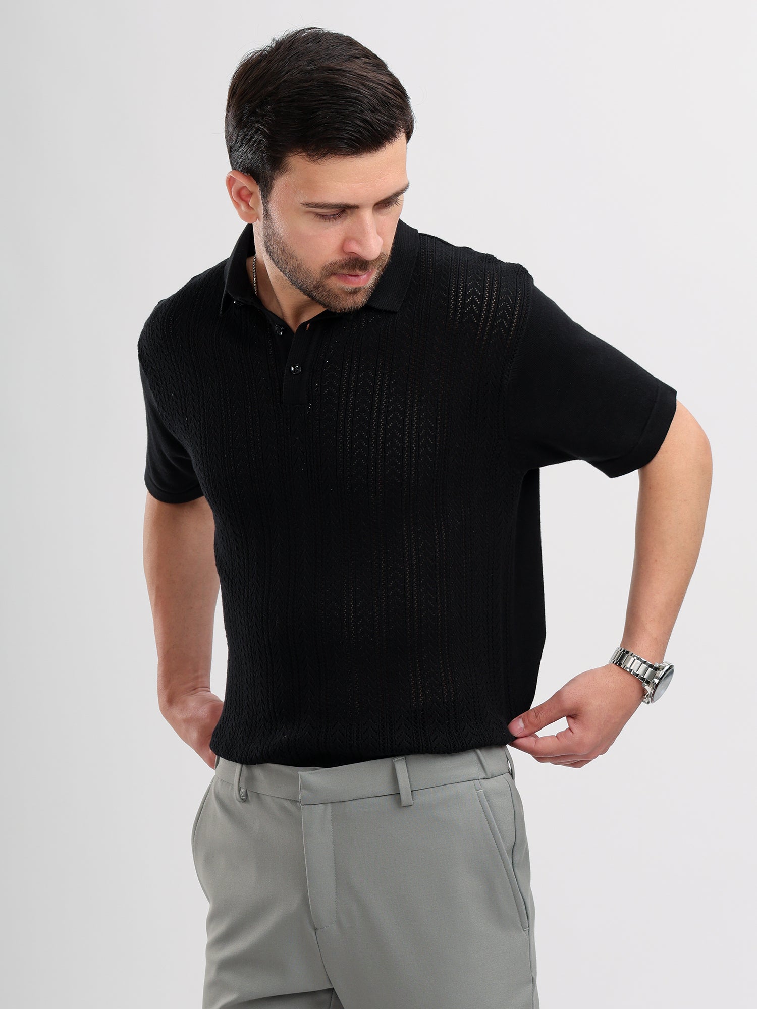 M Excess Black Knit Polo