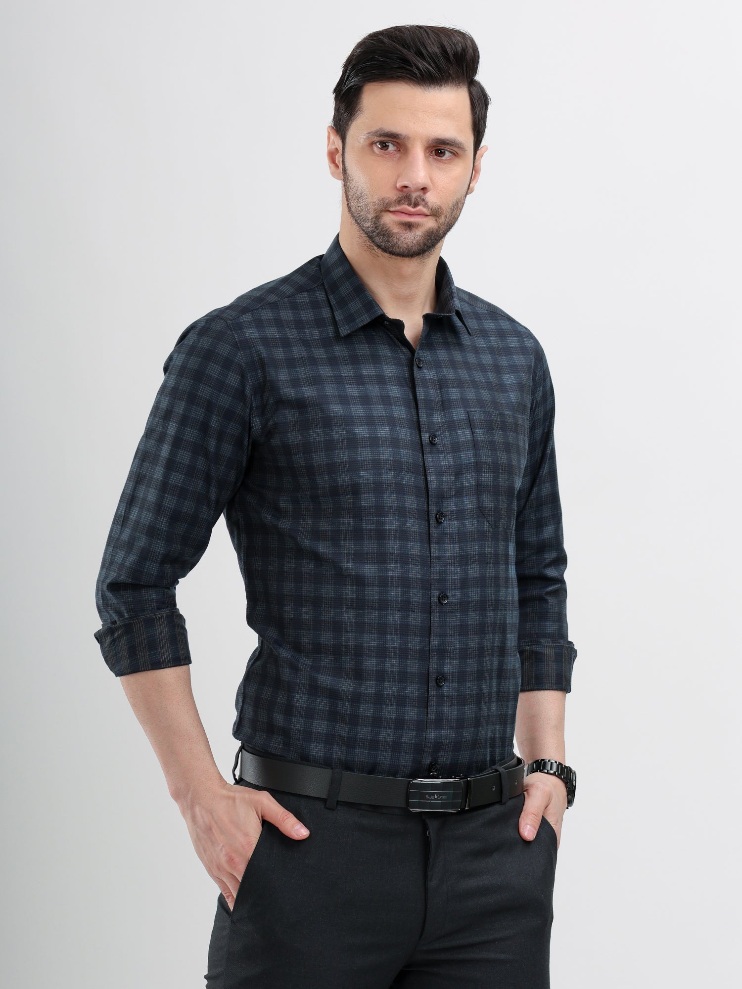 M Excess Checks Blue Dress Shirt