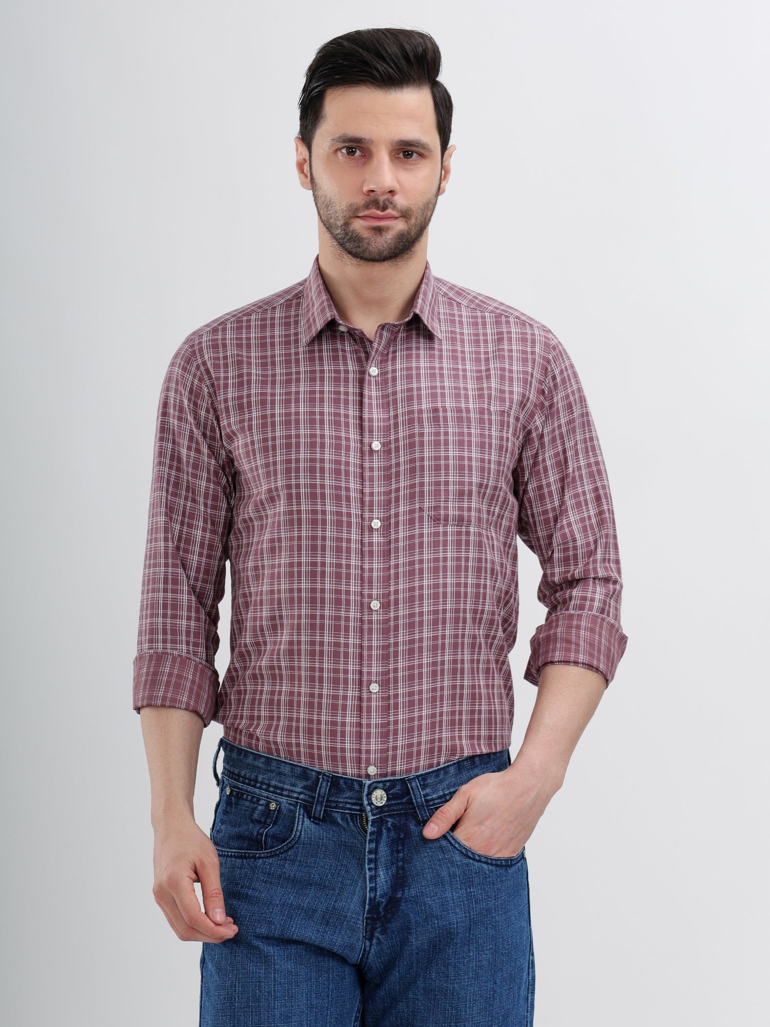 M Excess Checks Rose Pink Dress Shirt