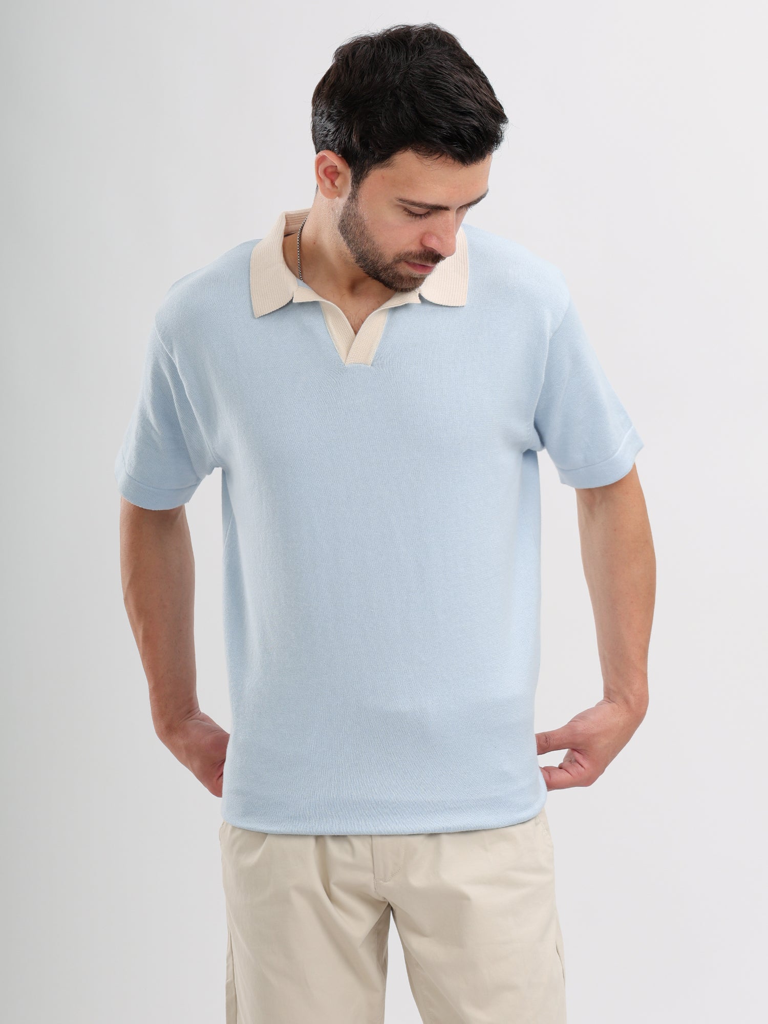 M Excess Sky Blue Knit Polo