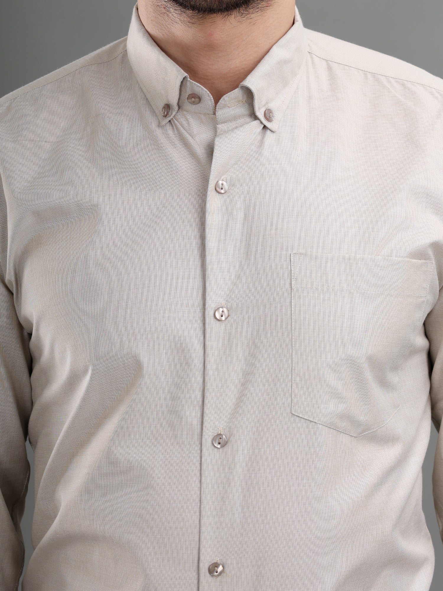 M Excess Solid Beige Dress Shirt