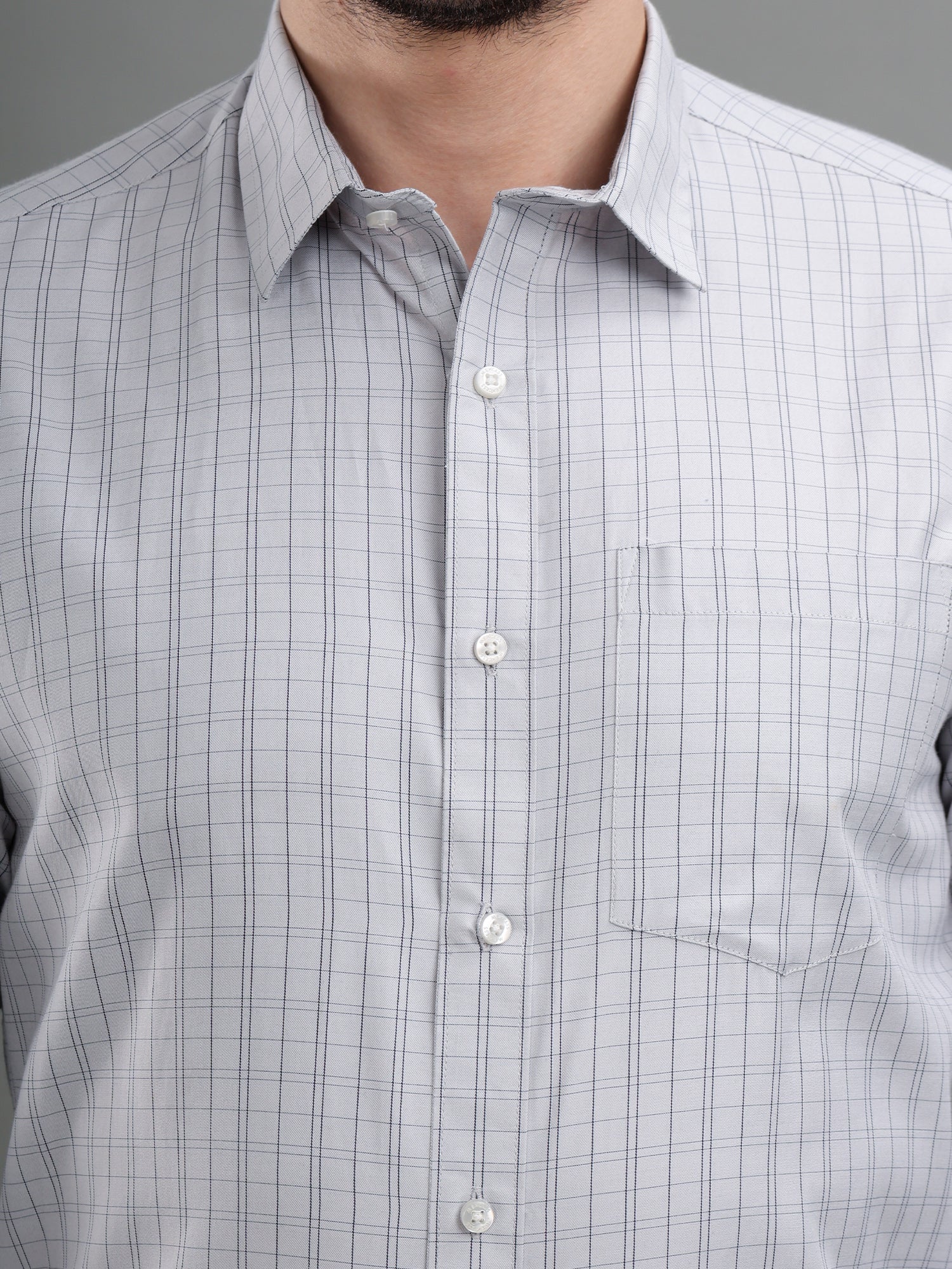 M Excess Checks Mist Grey Dress Shirt