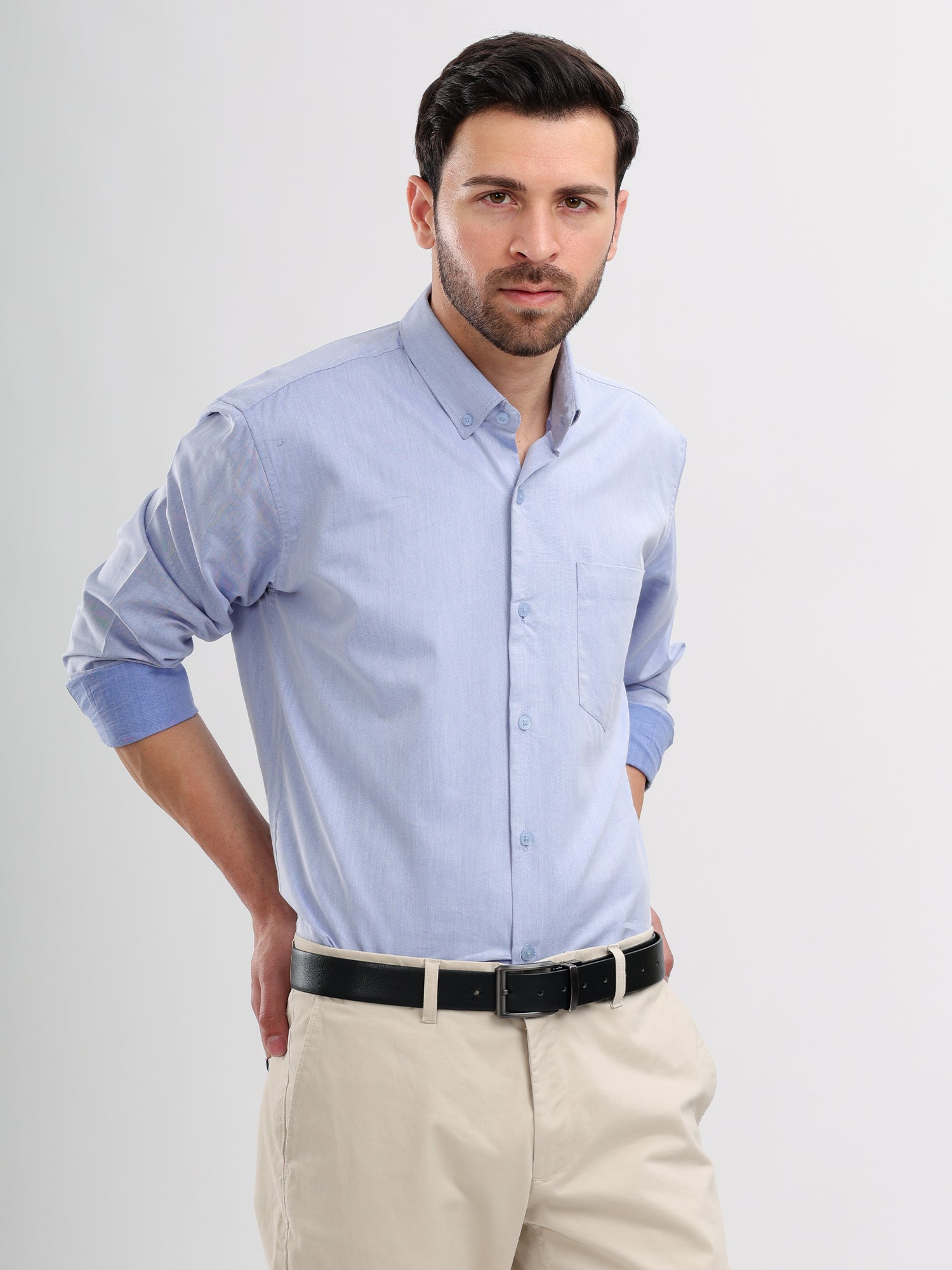 M Excess Solid Sky Blue Dress Shirt
