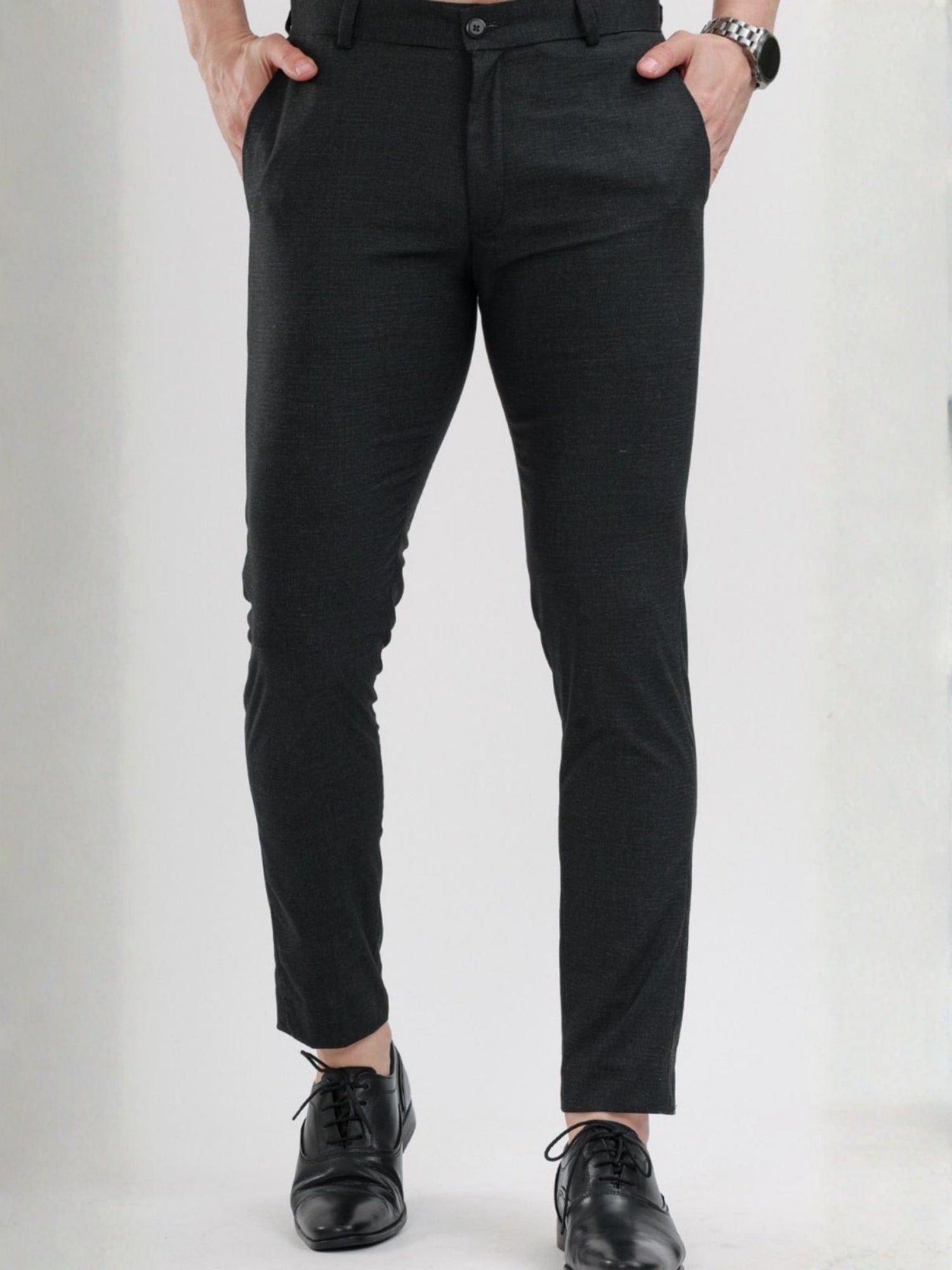 M Excess Black Structured Everyday Formal Trousers
