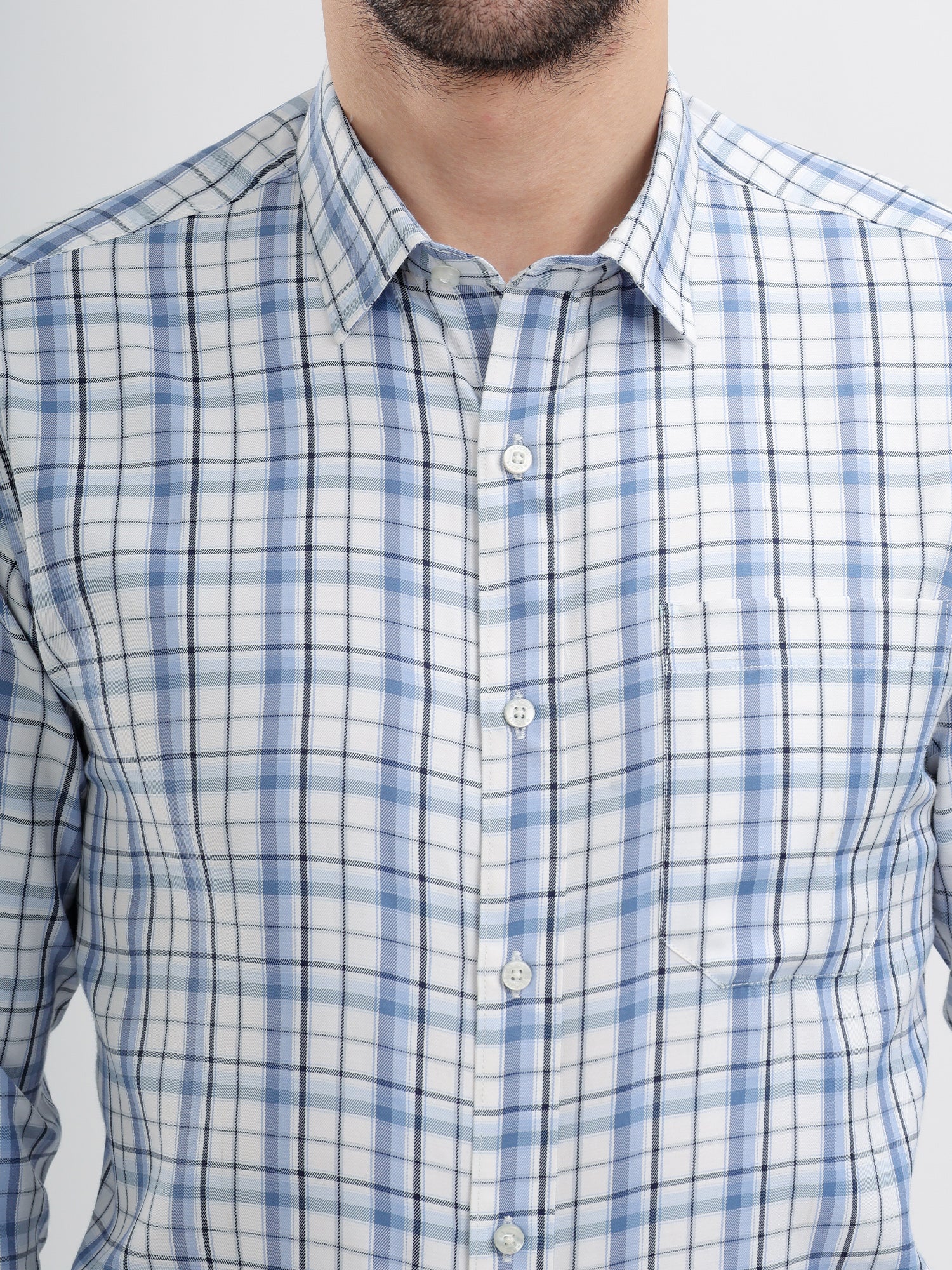 M Excess Checks Sky Blue Dress Shirt