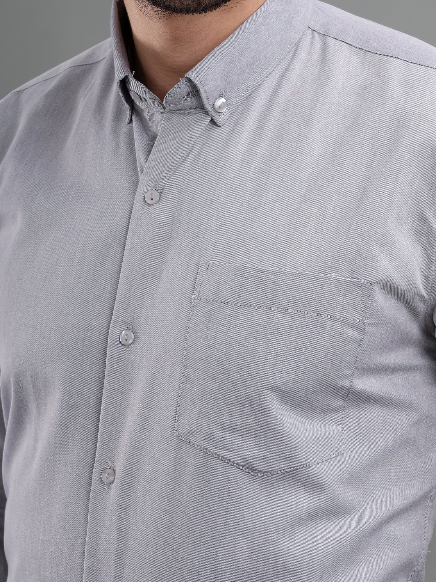M Excess Solid Fossil Grey Dress Shirt