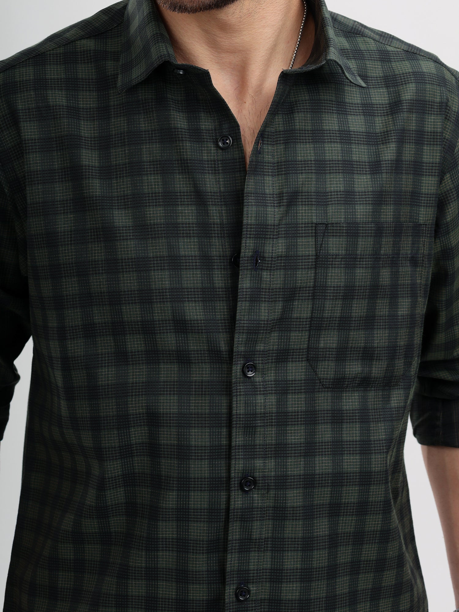 M Excess Checks Dark Green Dress Shirt
