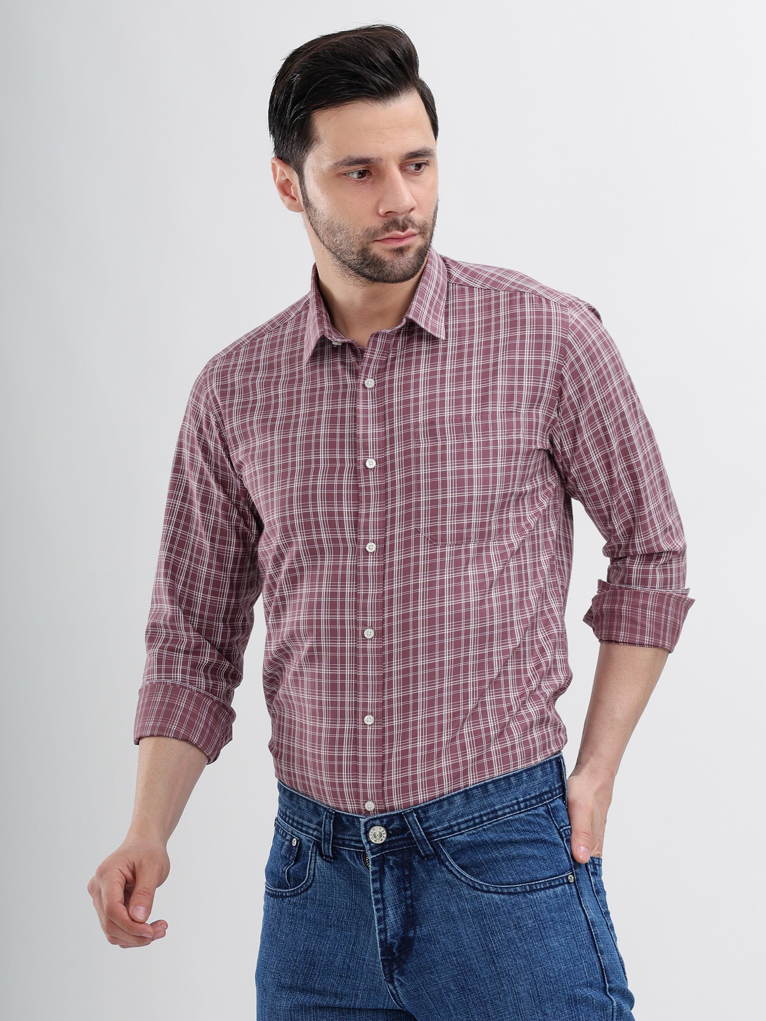 M Excess Checks Rose Pink Dress Shirt