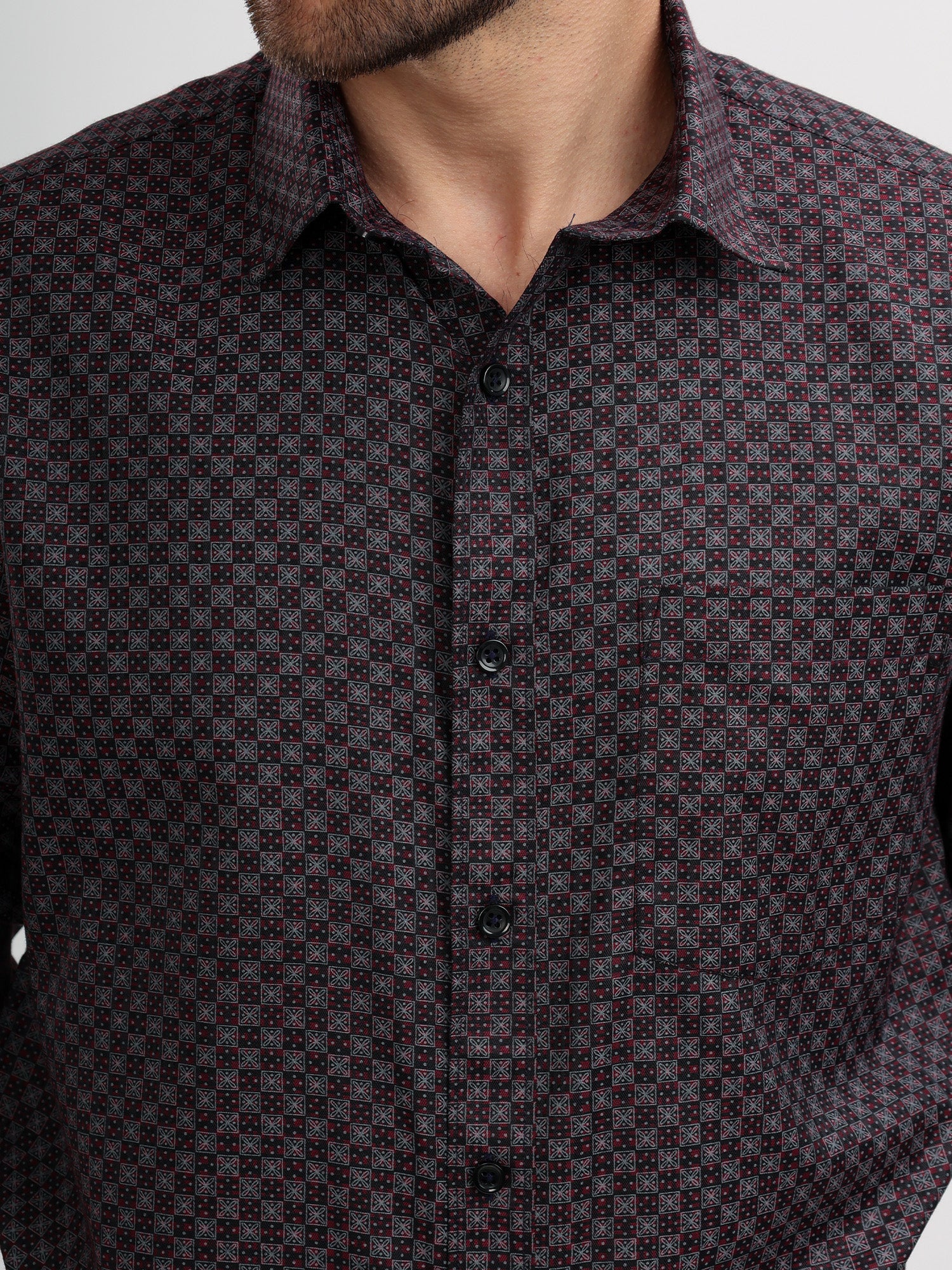 M Excess Print Purple Dress Shirt