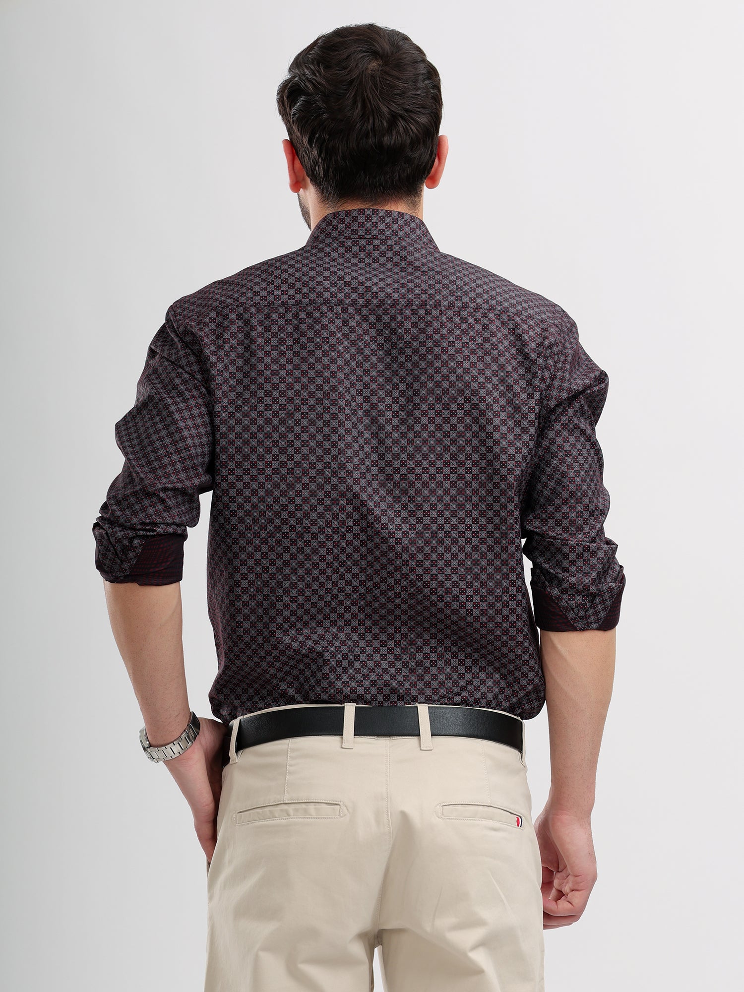 M Excess Print Purple Dress Shirt