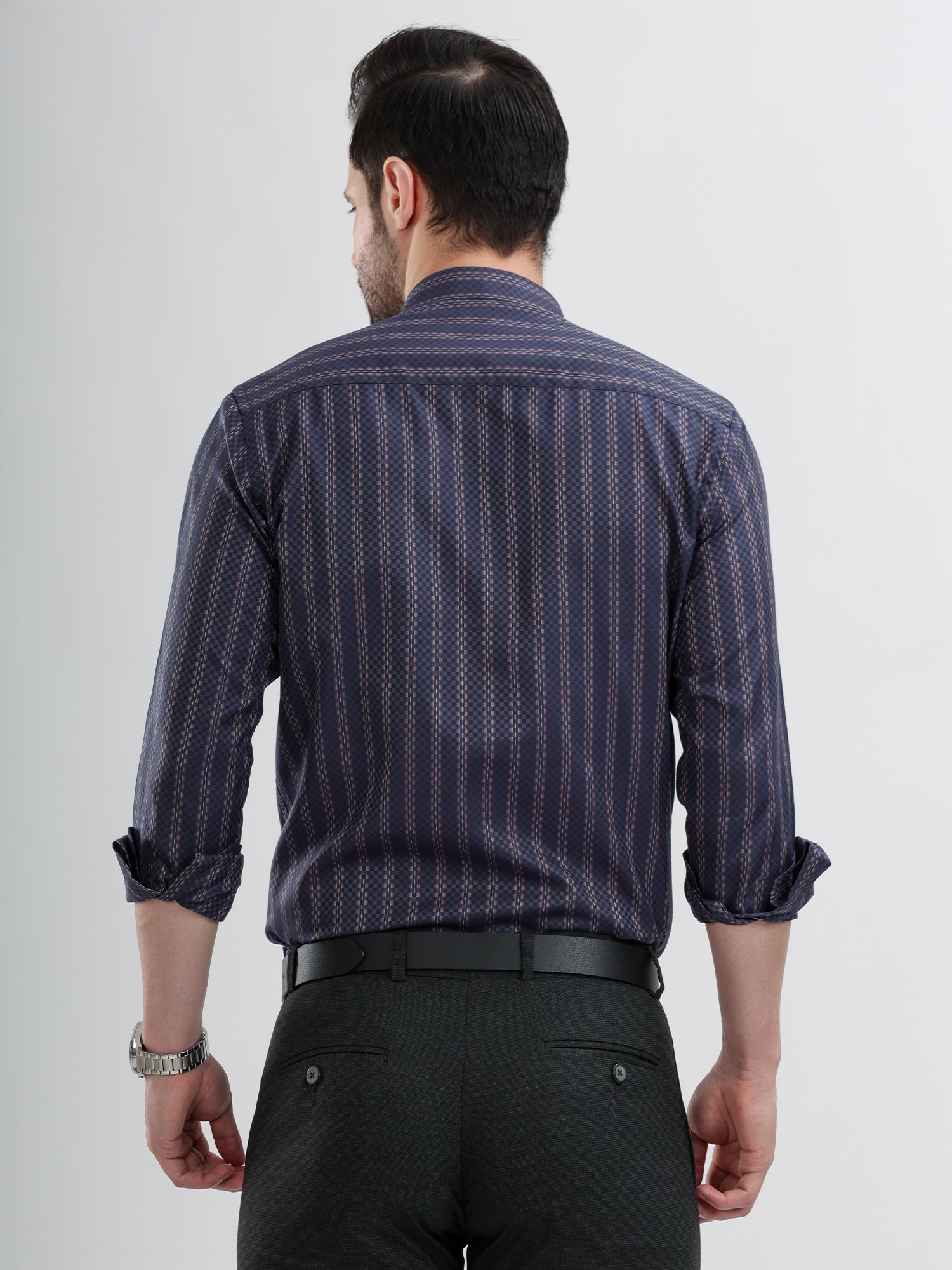 M Excess Stripes Purple Dress Shirt