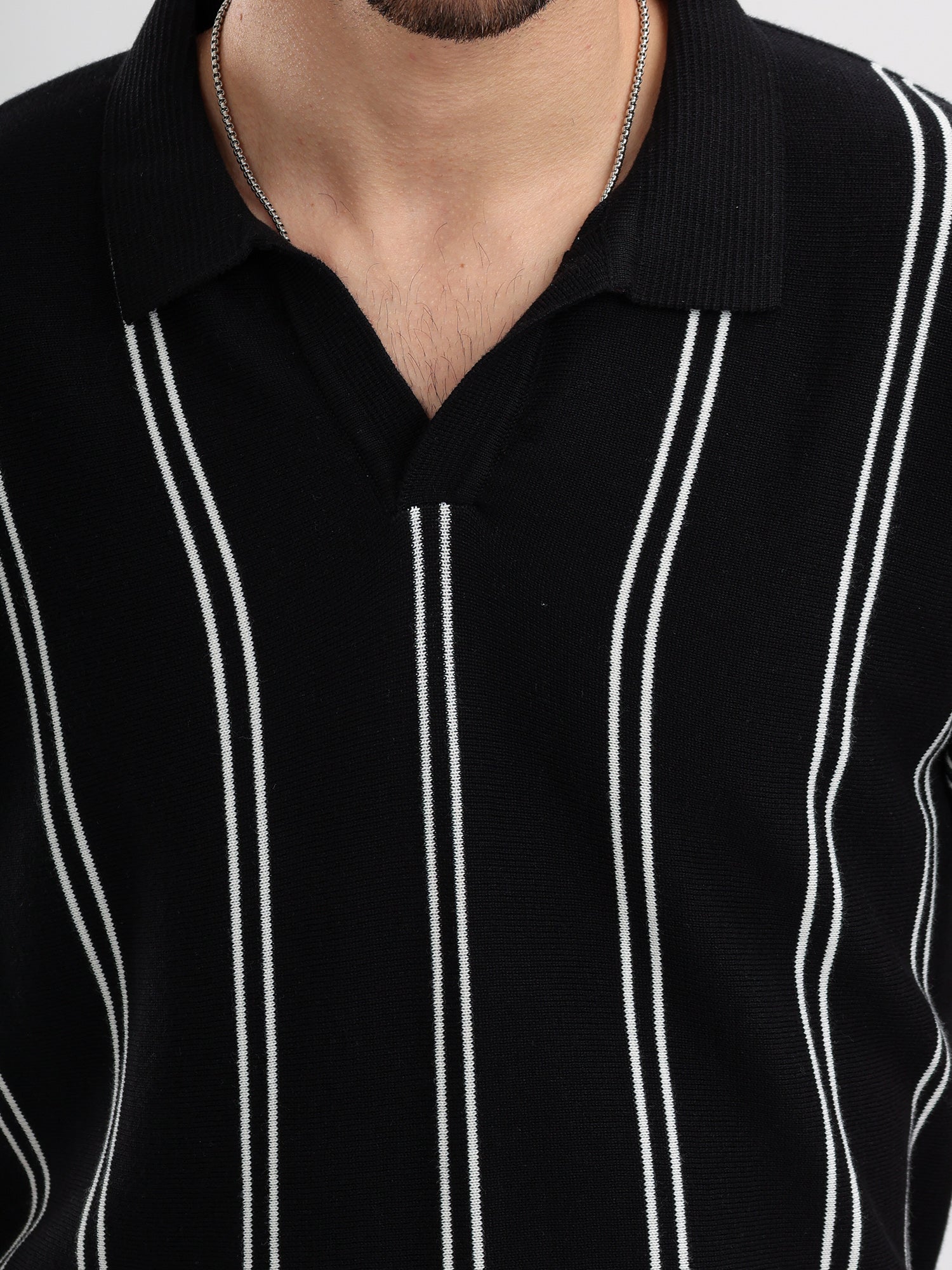M Excess Black Stripes Knit Polo
