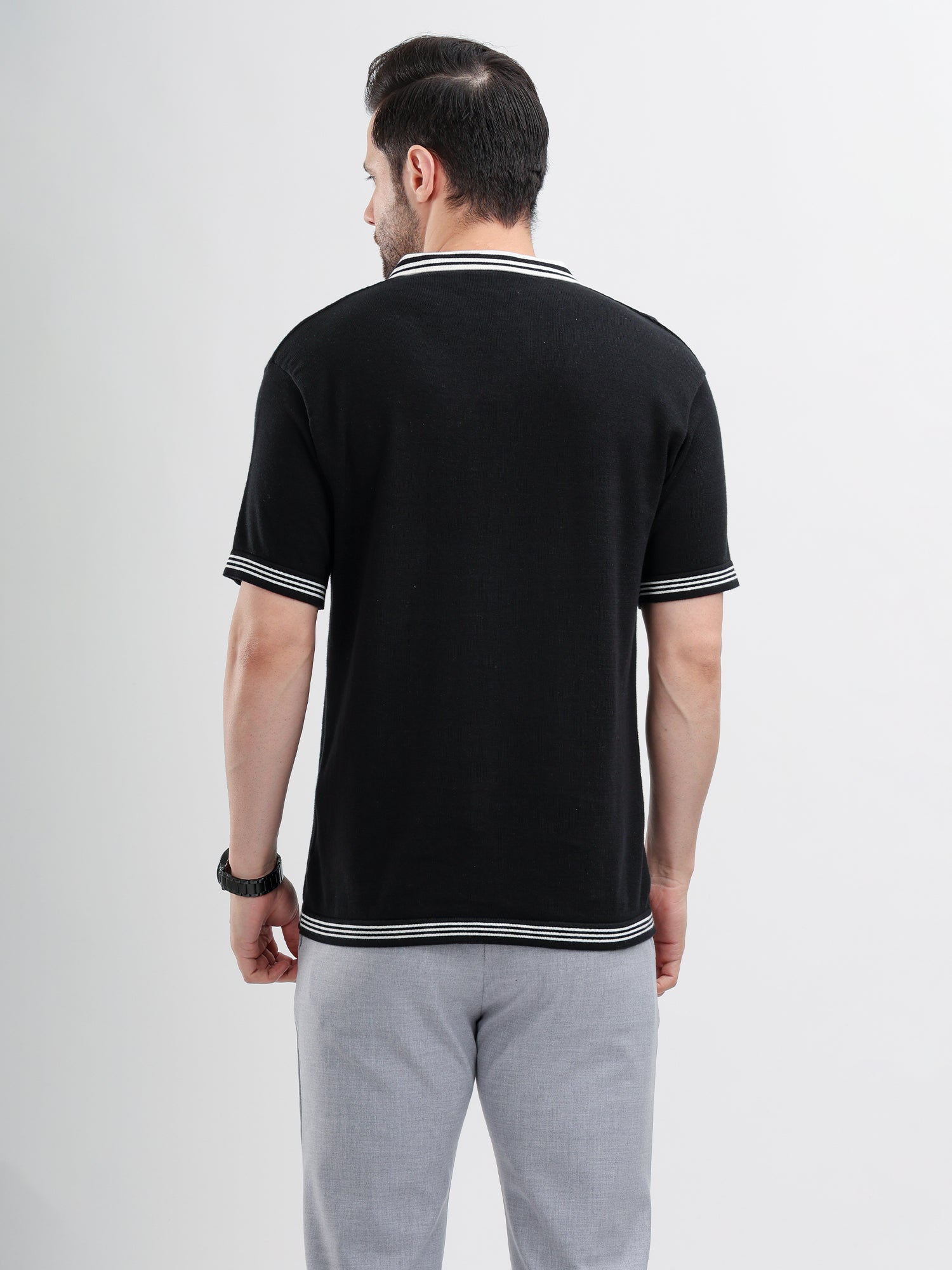 M Excess Contrast Black Knit Polo