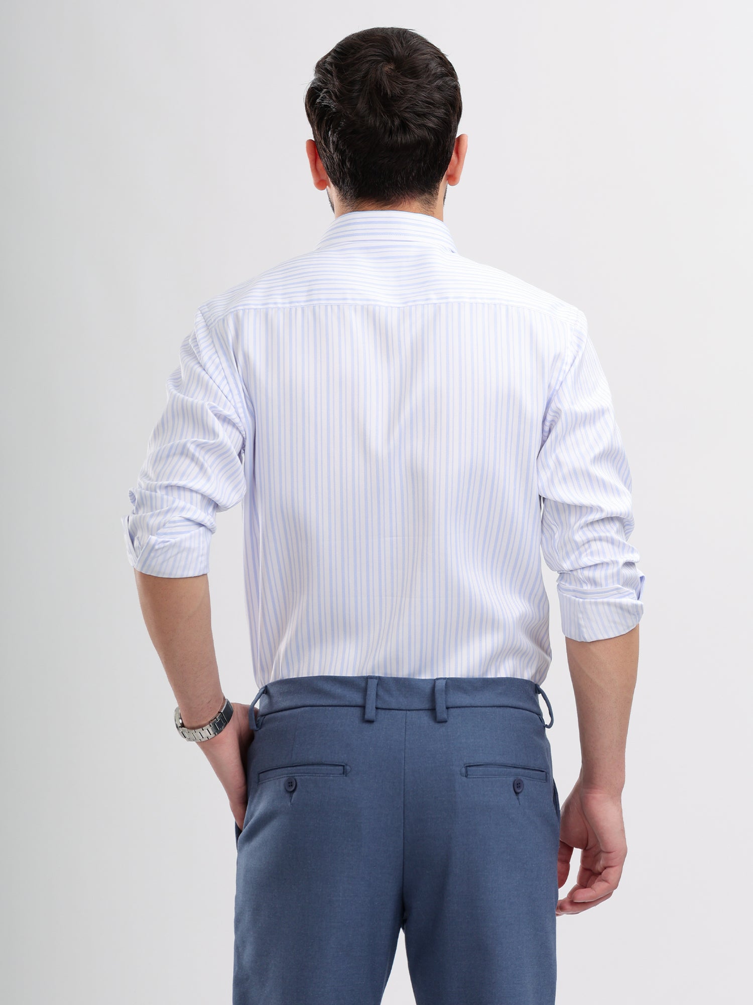 M Excess Stripes Blue & White Dress Shirt