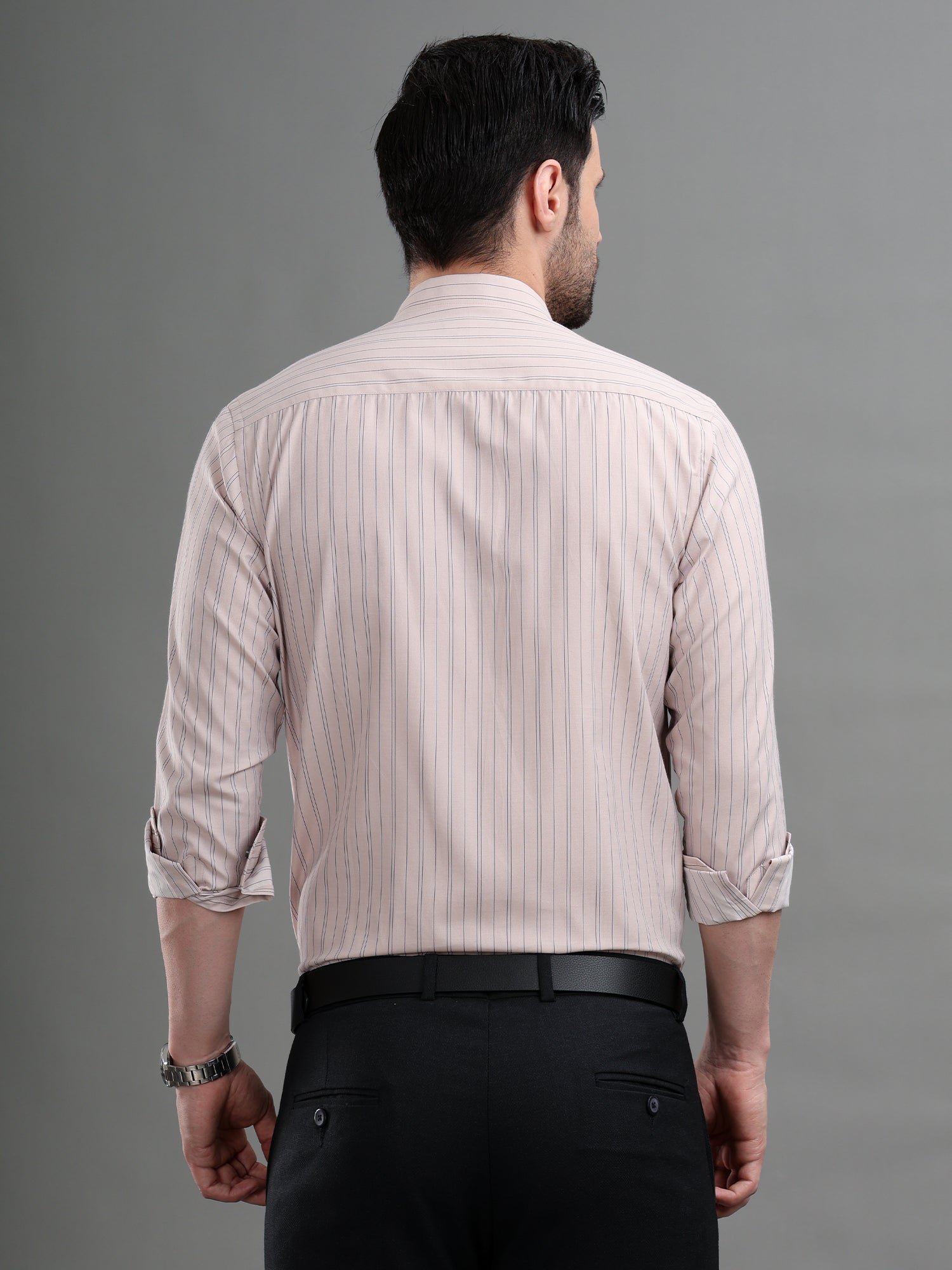 M Excess Stripes Brown Dress Shirt