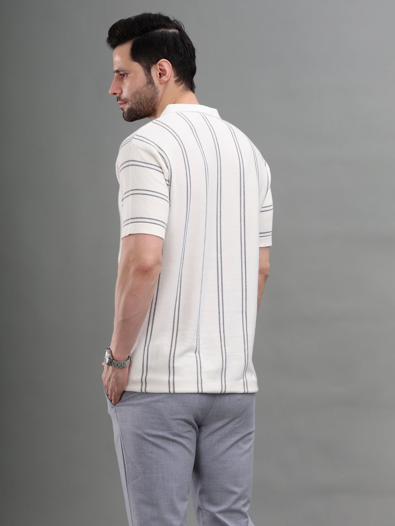 M Excess White Stripes Knit Polo