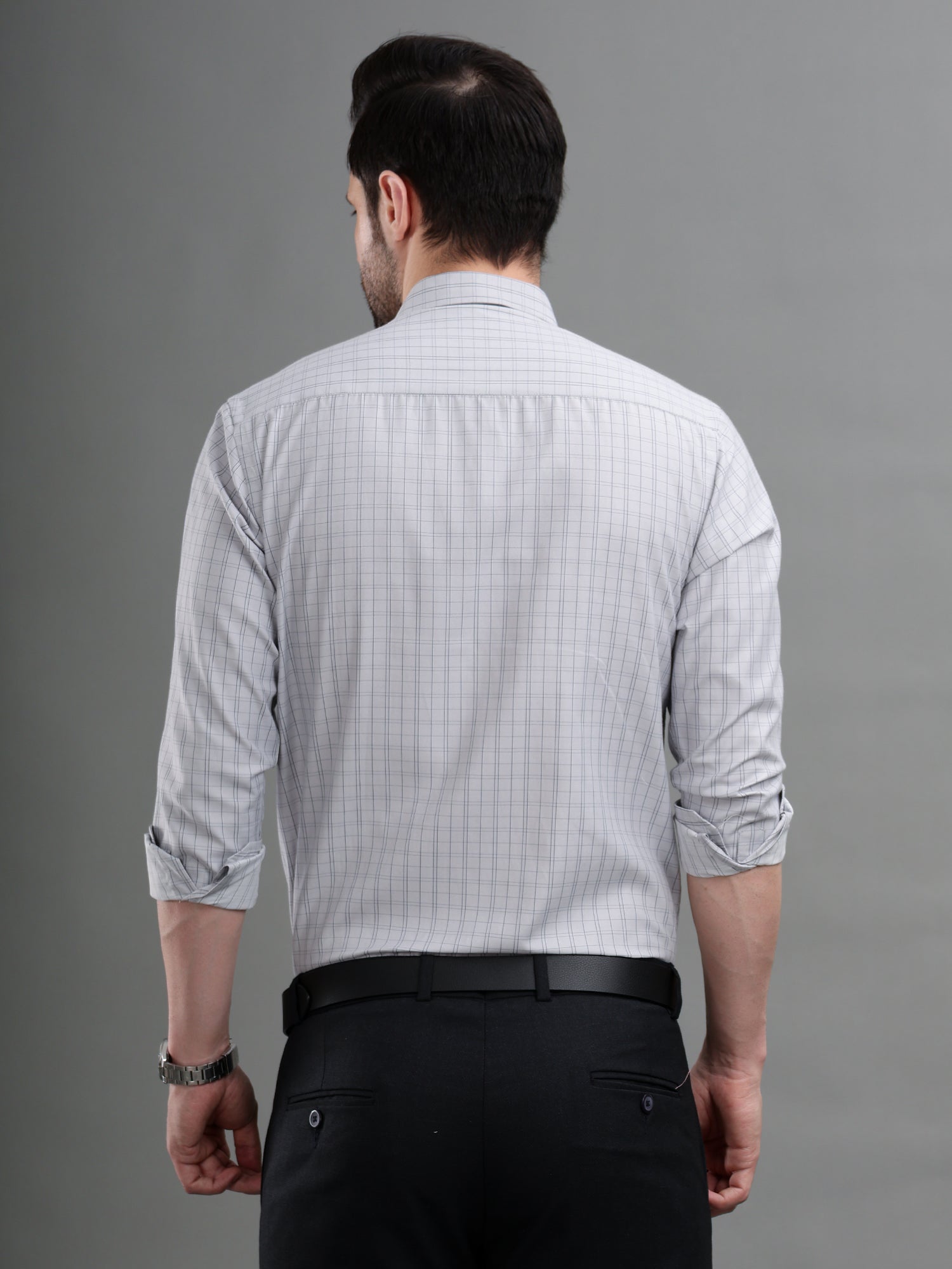 M Excess Checks Mist Grey Dress Shirt