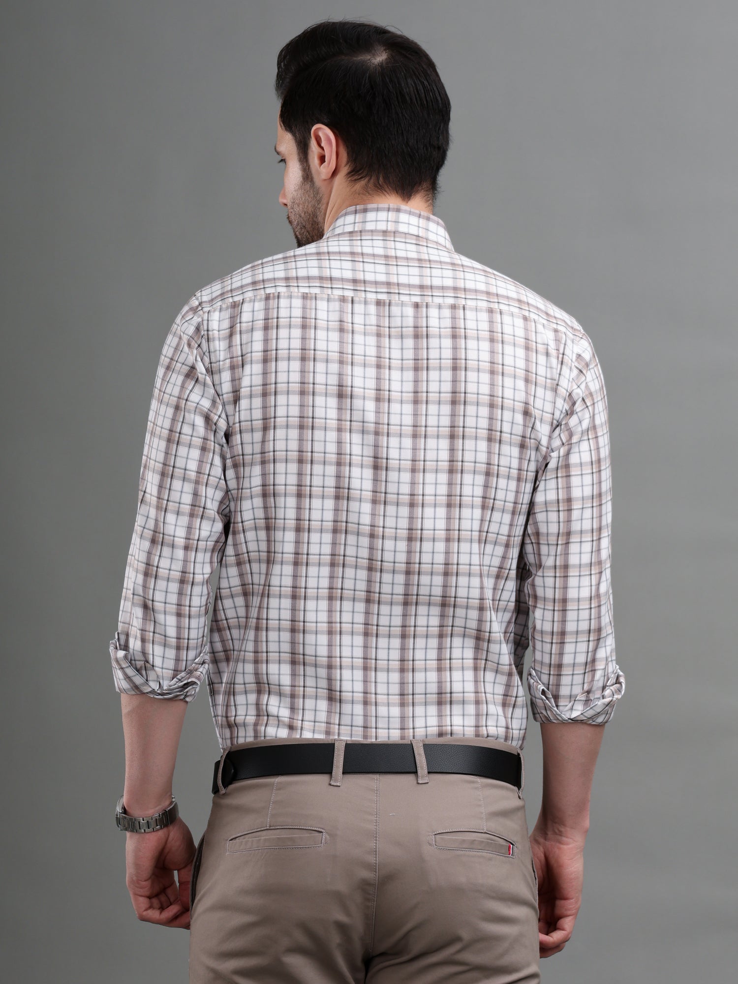 M Excess Checks Brown Dress Shirt