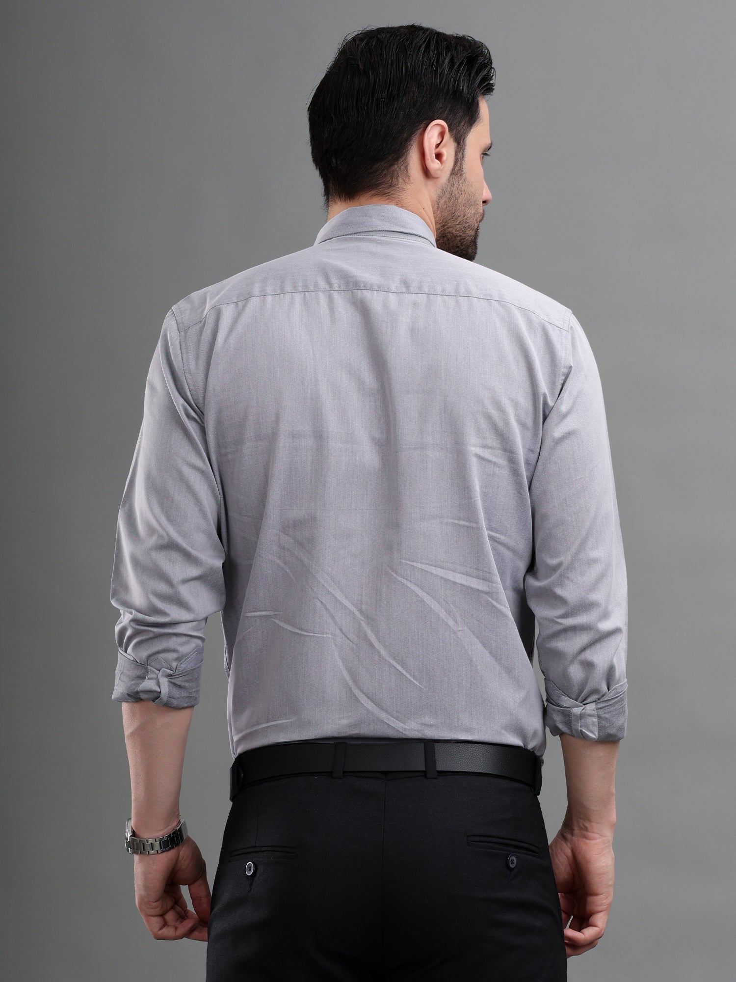 M Excess Solid Fossil Grey Dress Shirt