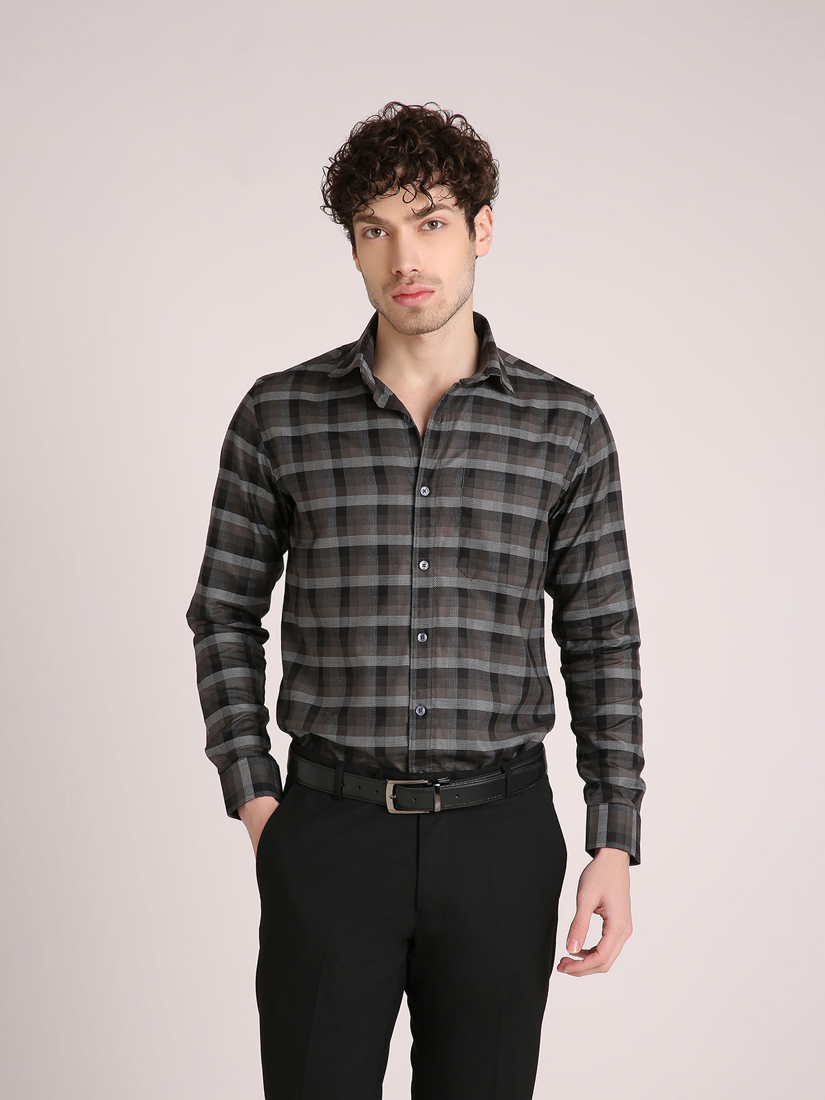 M Excess Checks Black/Grey Dress Shirt