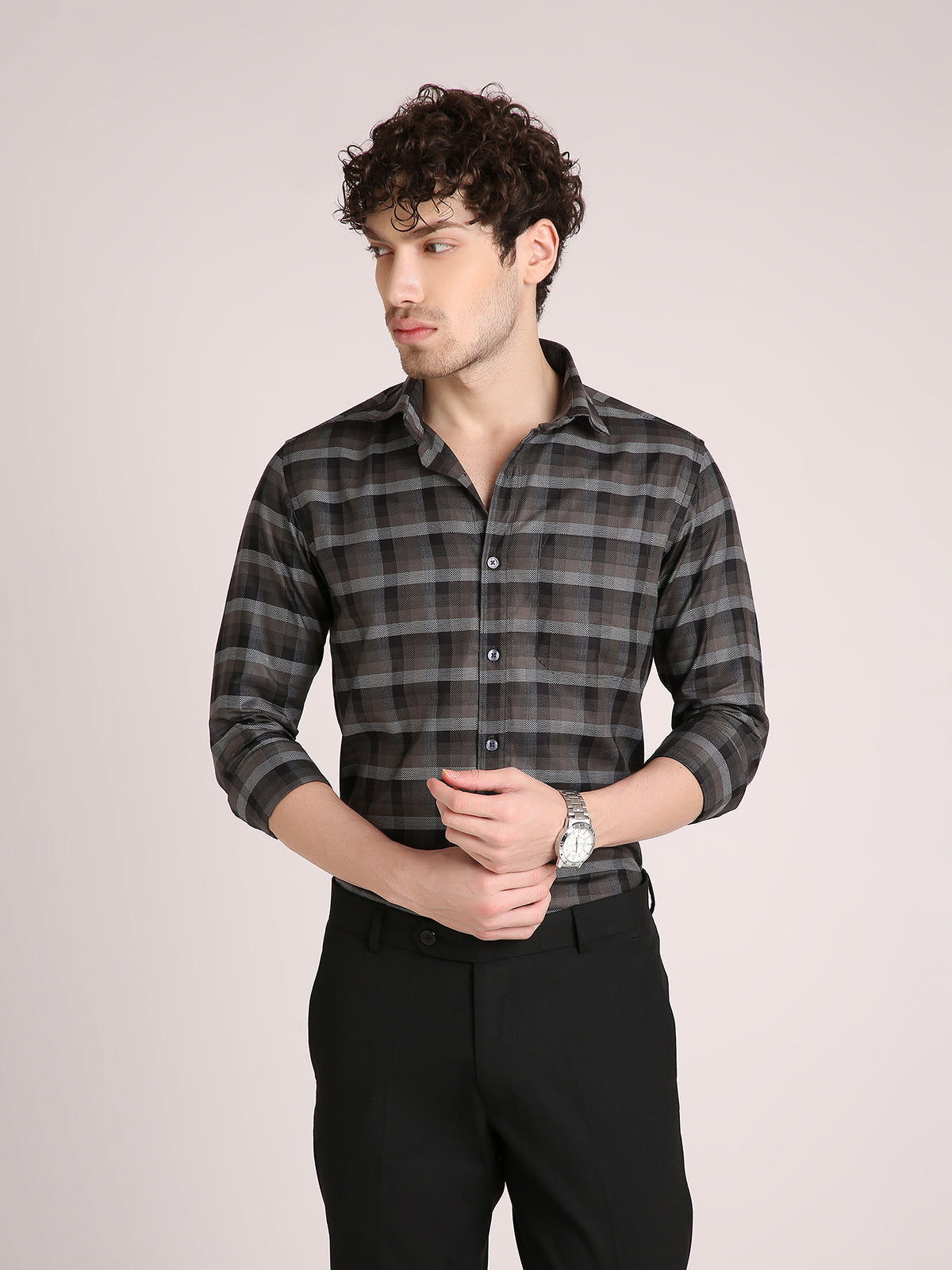 M Excess Checks Black/Grey Dress Shirt